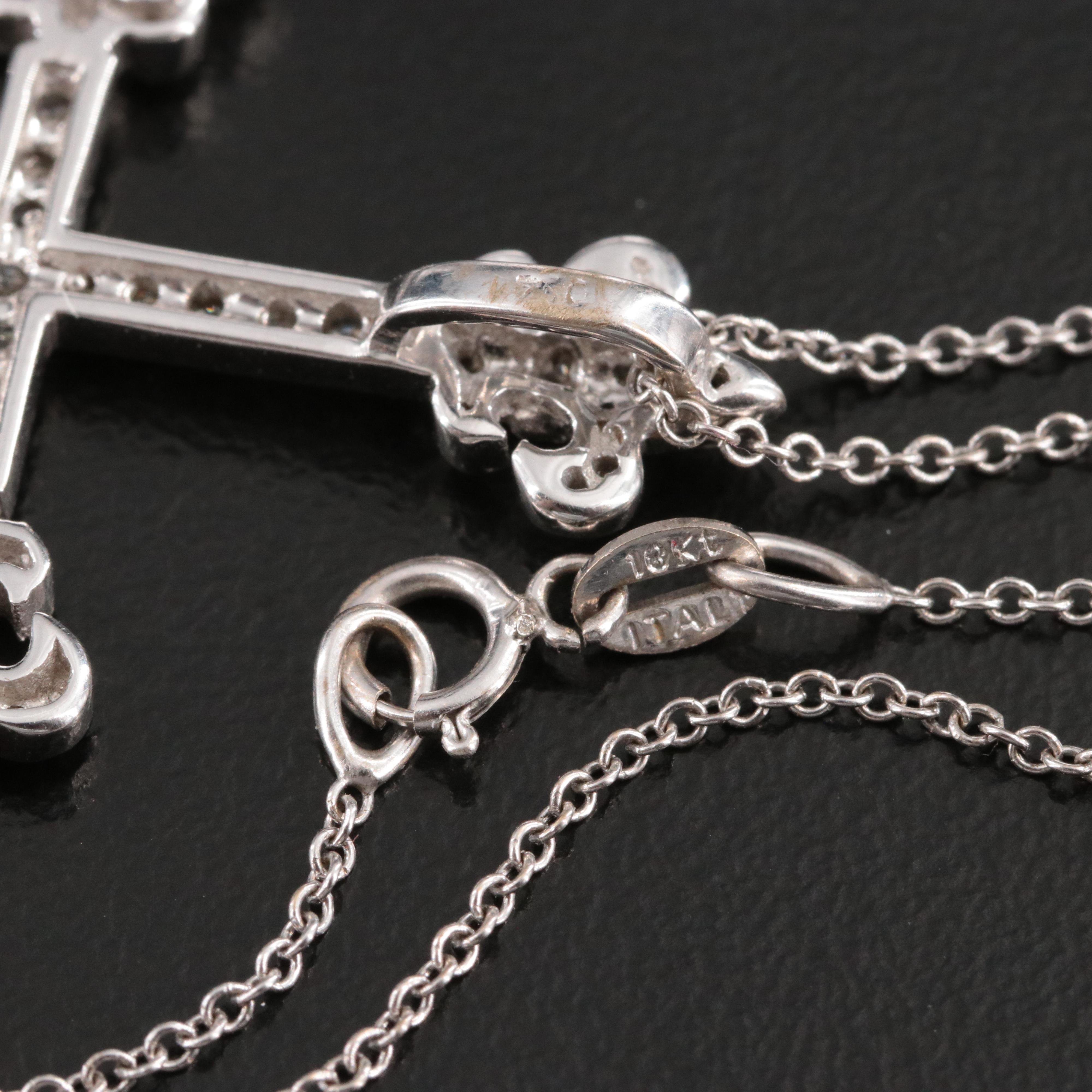 18K 0.47 CTW Diamond Fleur-de-Lis Cross Pendant Necklace