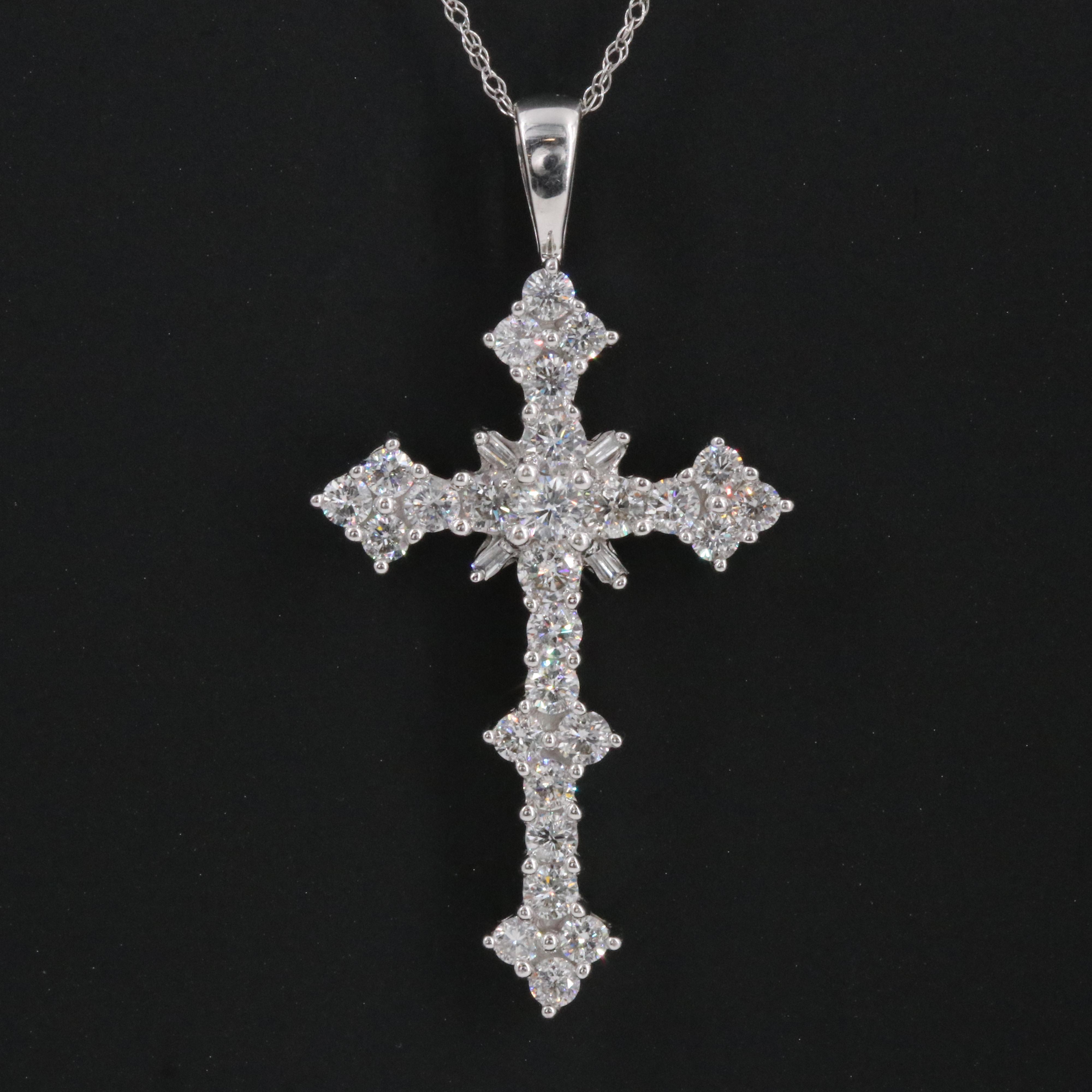 14K 1.66 CTW Diamond Cross Pendant on 10K Chain Necklace