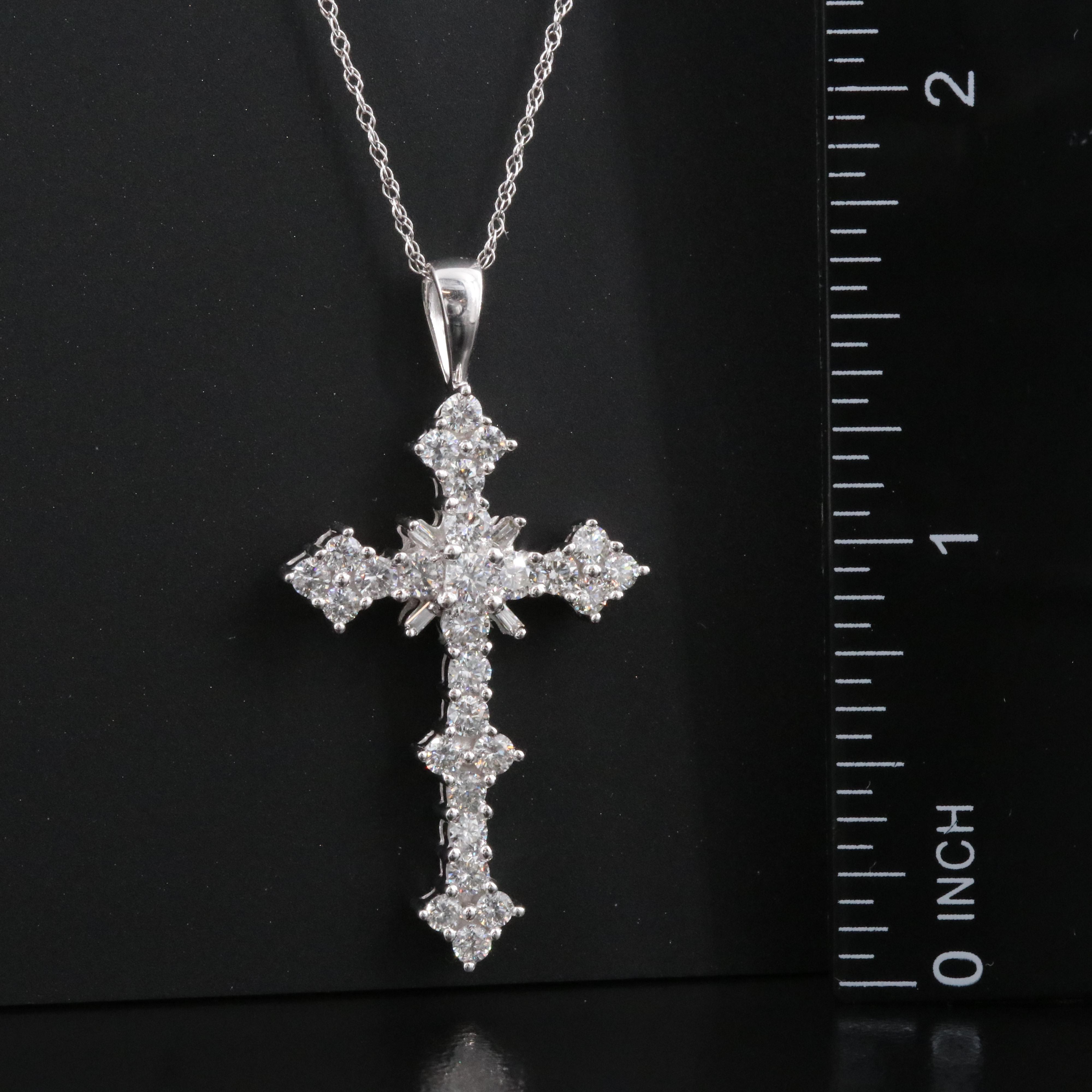 14K 1.66 CTW Diamond Cross Pendant on 10K Chain Necklace