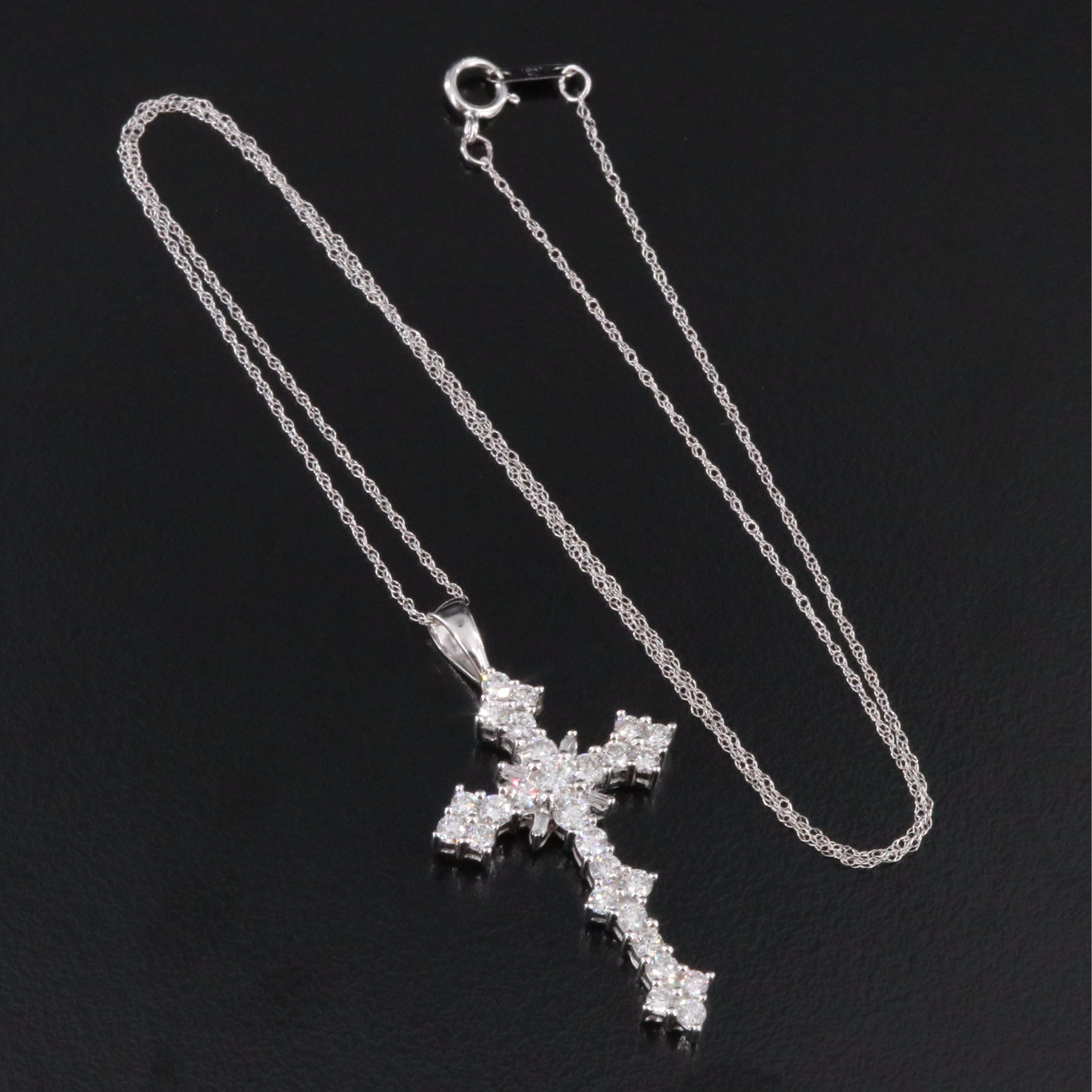 14K 1.66 CTW Diamond Cross Pendant on 10K Chain Necklace