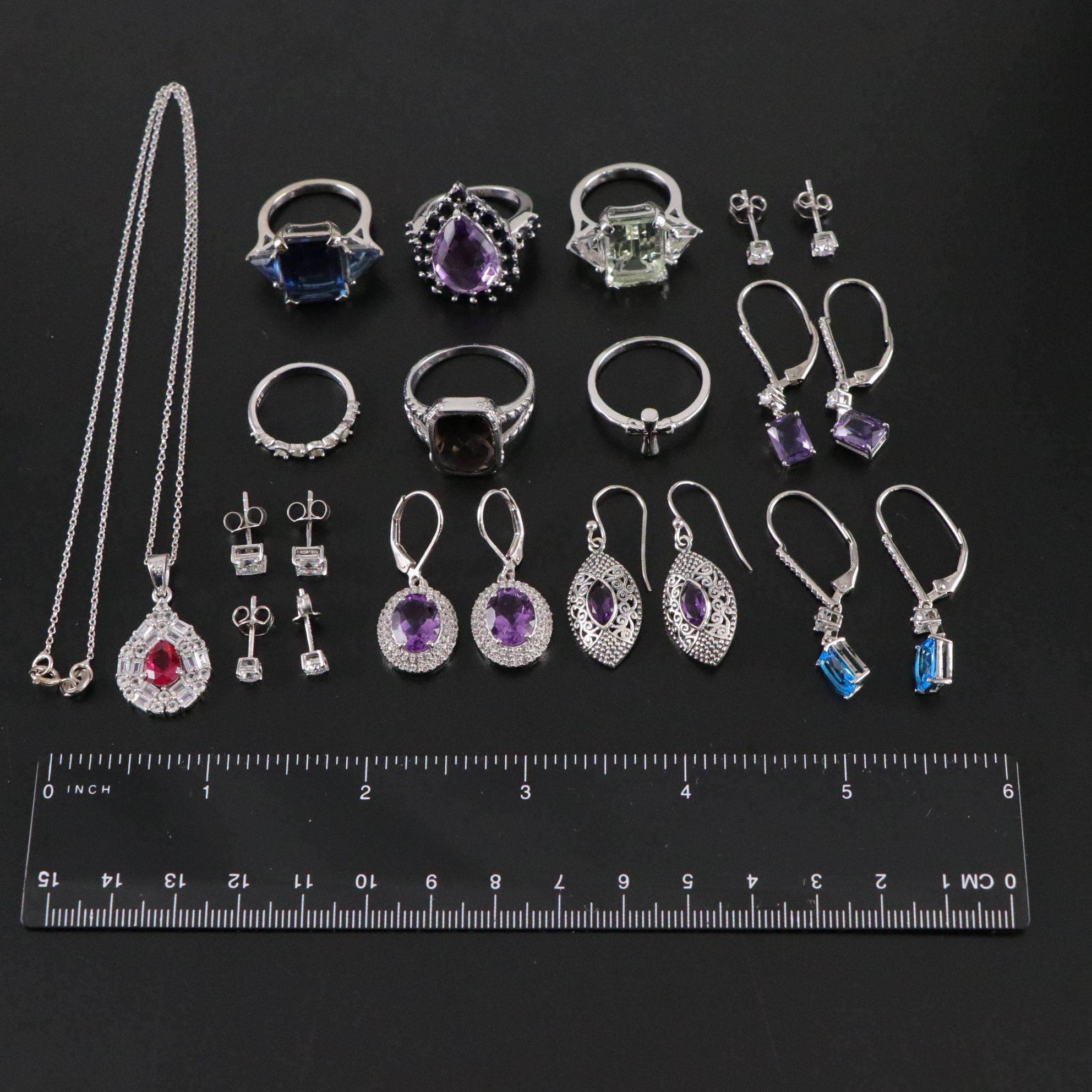 14 Assorted Sterling Silver Rings, Necklaces and Earrings
