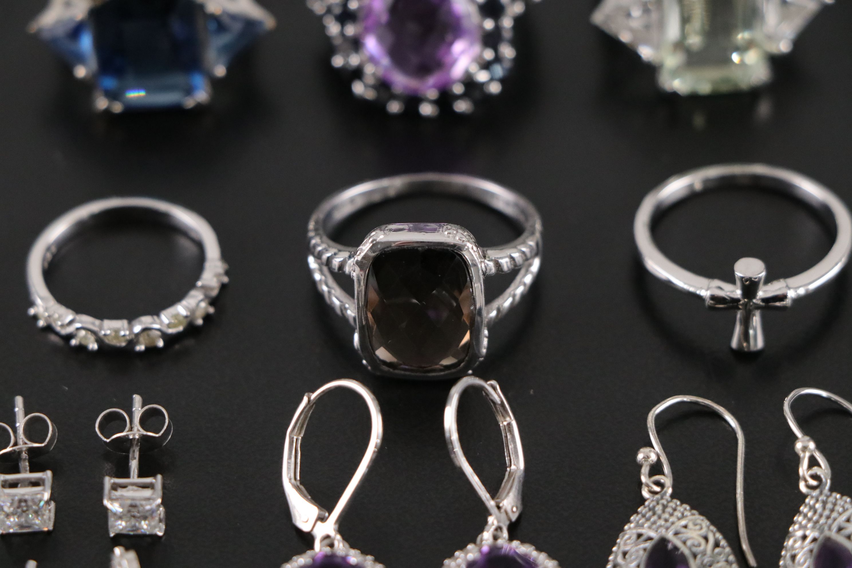 14 Assorted Sterling Silver Rings, Necklaces and Earrings