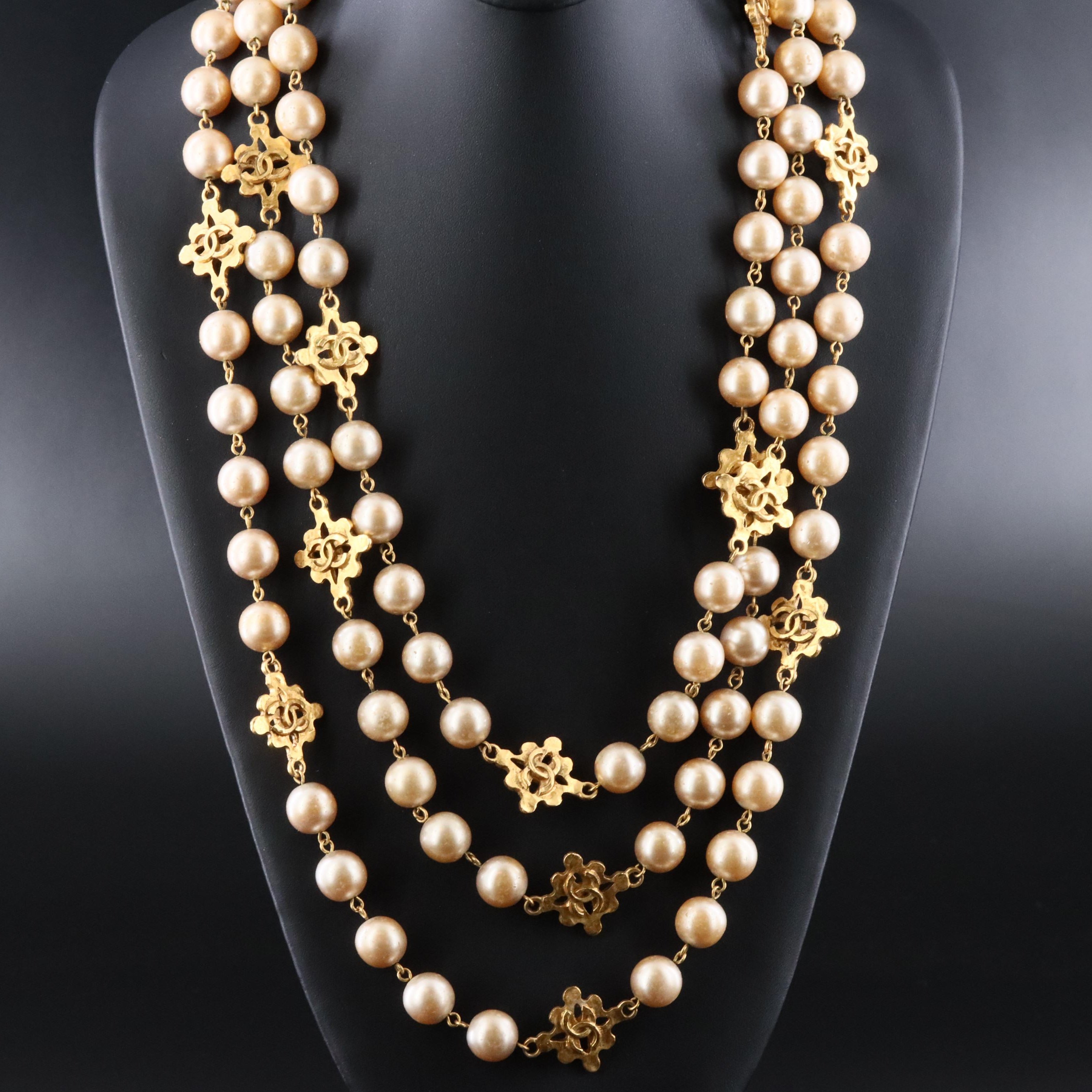 Chanel CC Station Faux Pearl Rope Necklace 2004