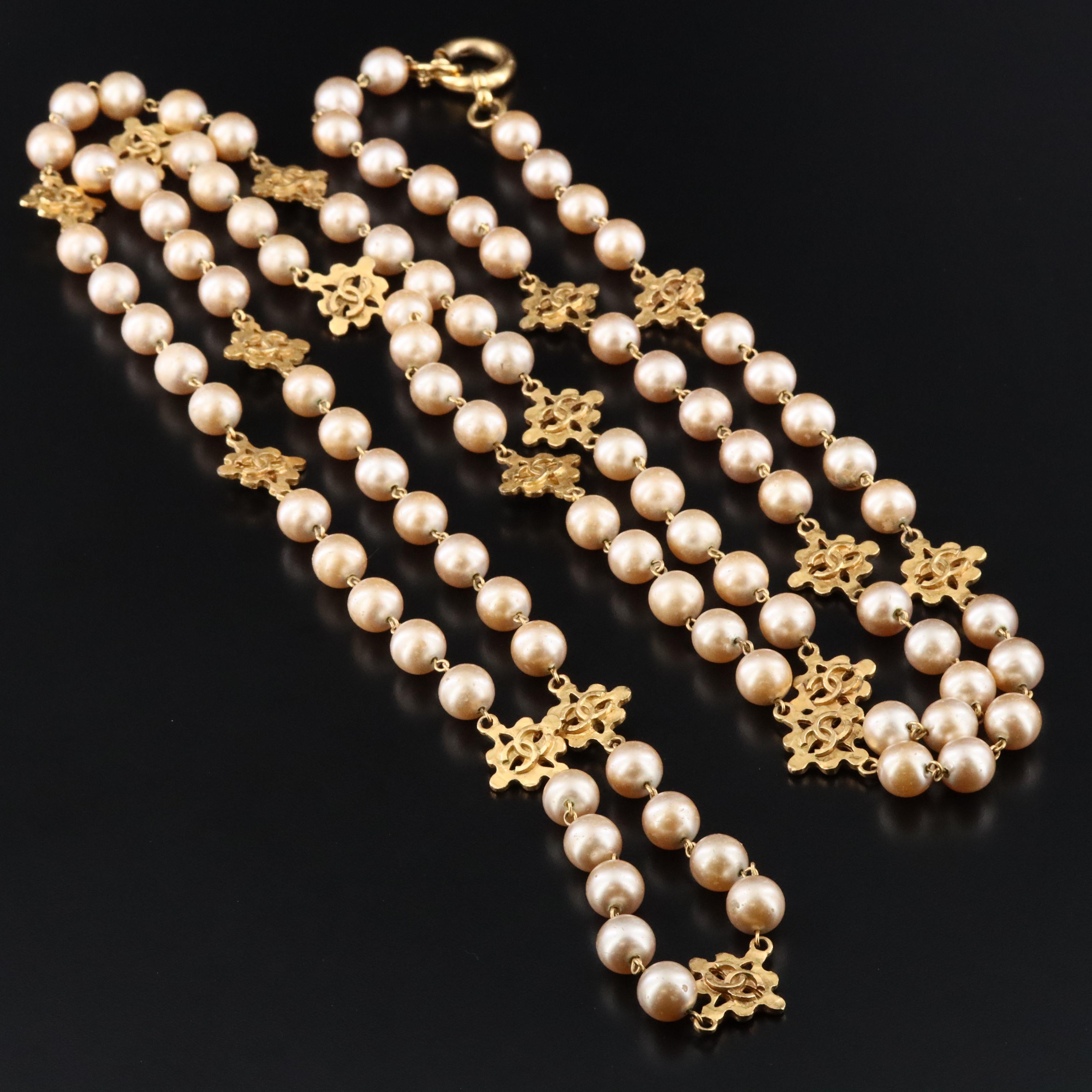 Chanel CC Station Faux Pearl Rope Necklace 2004