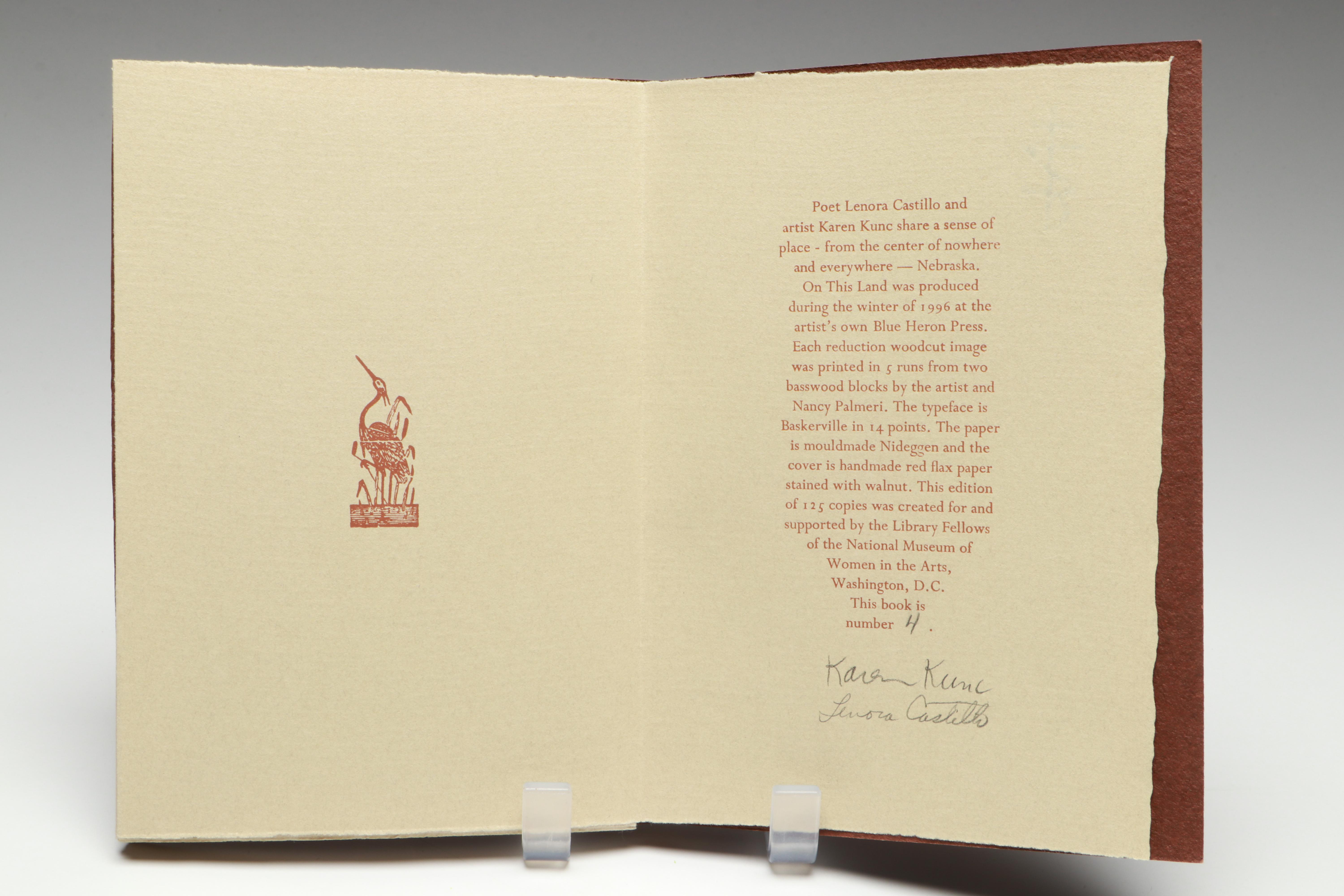 Signed Karen Kunc Illustrated "On This Land" by Lenora Castillo, 1996