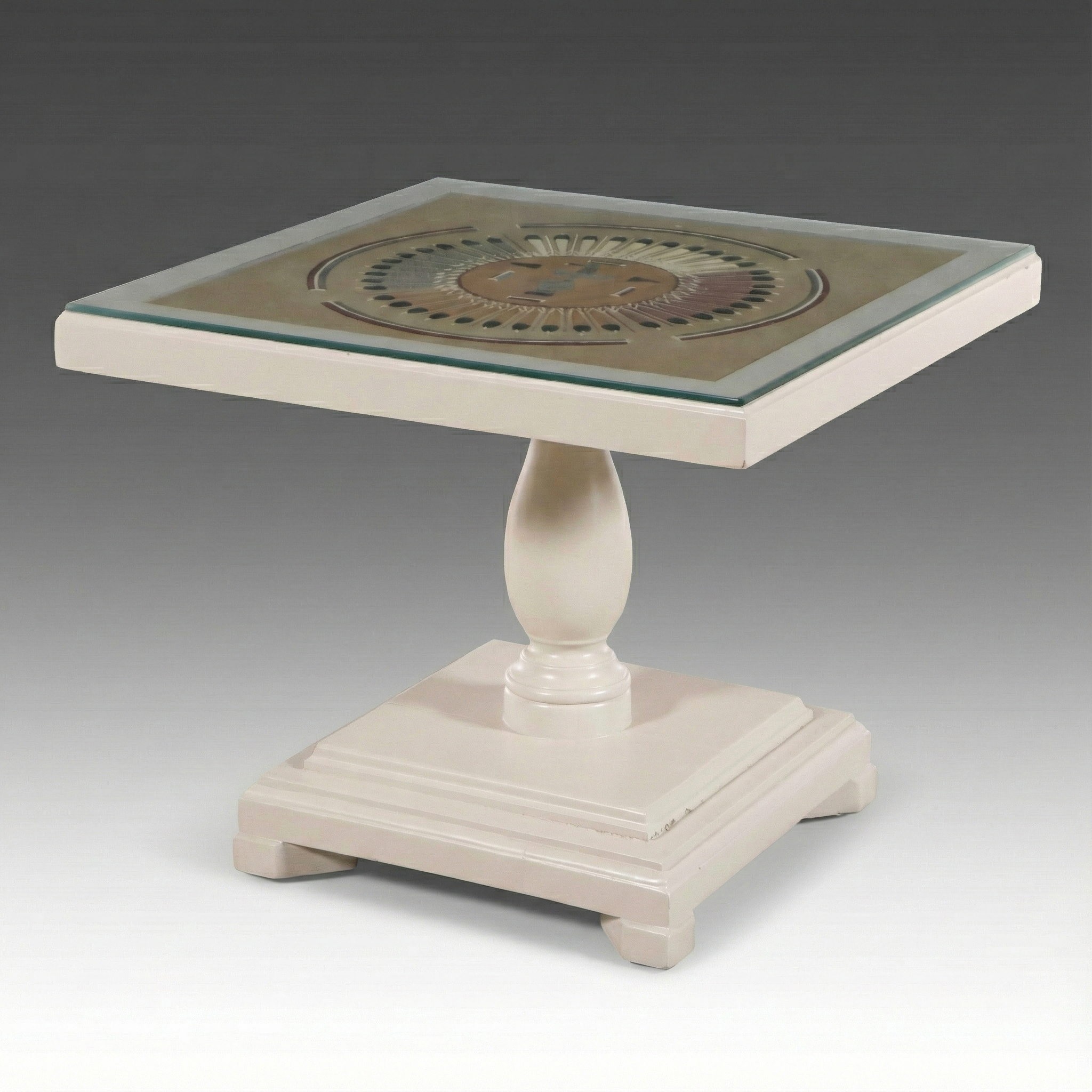 Wooden Pedestal with Framed Southwestern Style Sun and Egg Sand Art Top