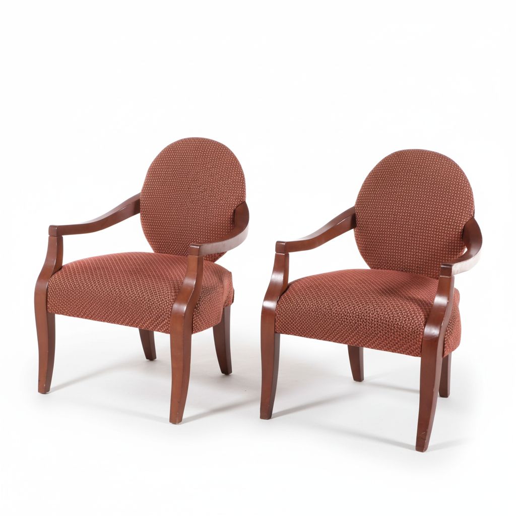 Pair of French Style Wood and Upholstered Armchairs