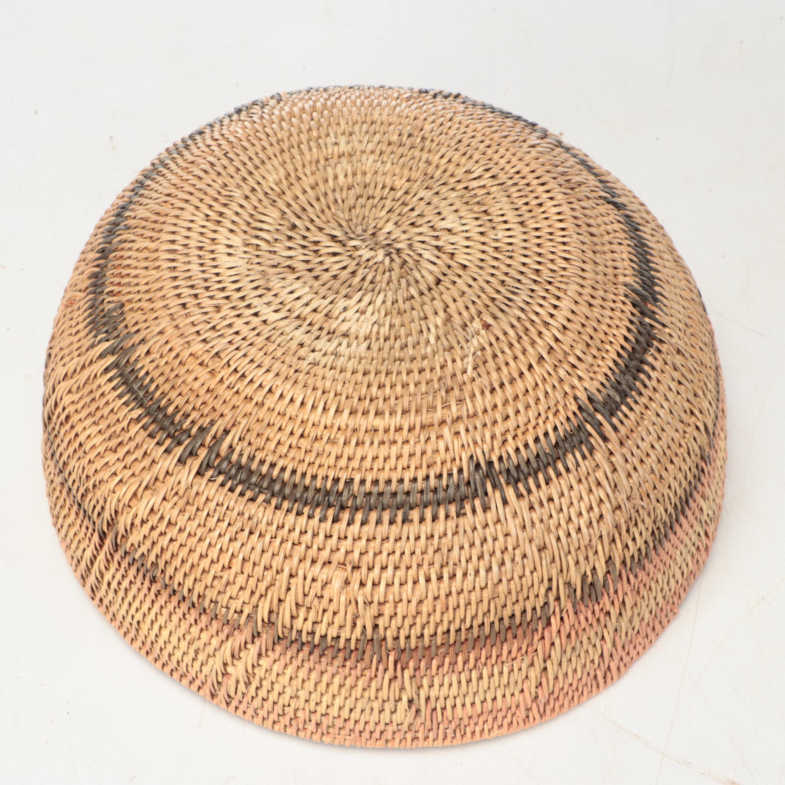 Zambian Lozi Peoples Woven Makenge Fiber Bowl with Basketry Tray