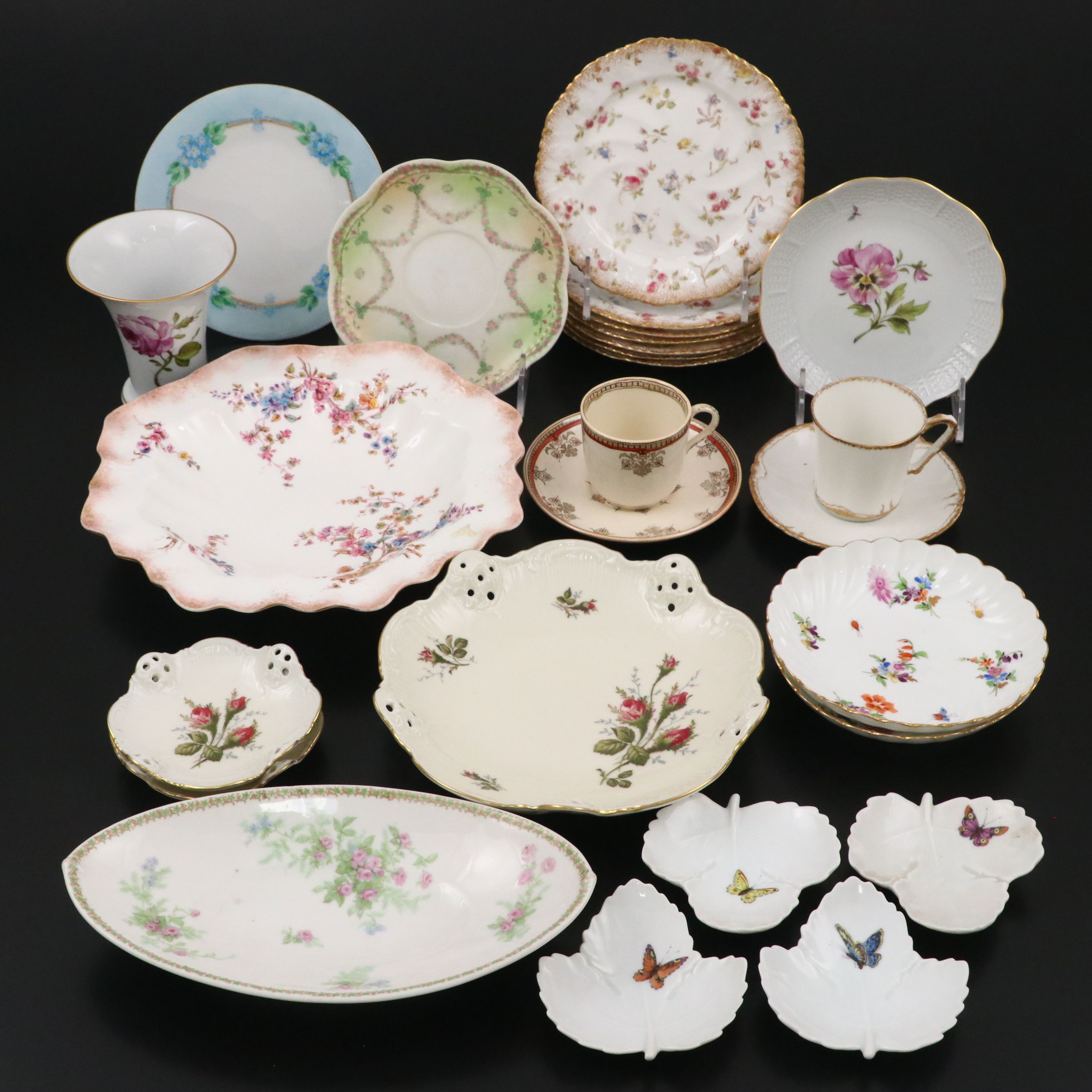 Ludwigsburger Floral Porcelain Vase and Plate with Other Floral Tableware
