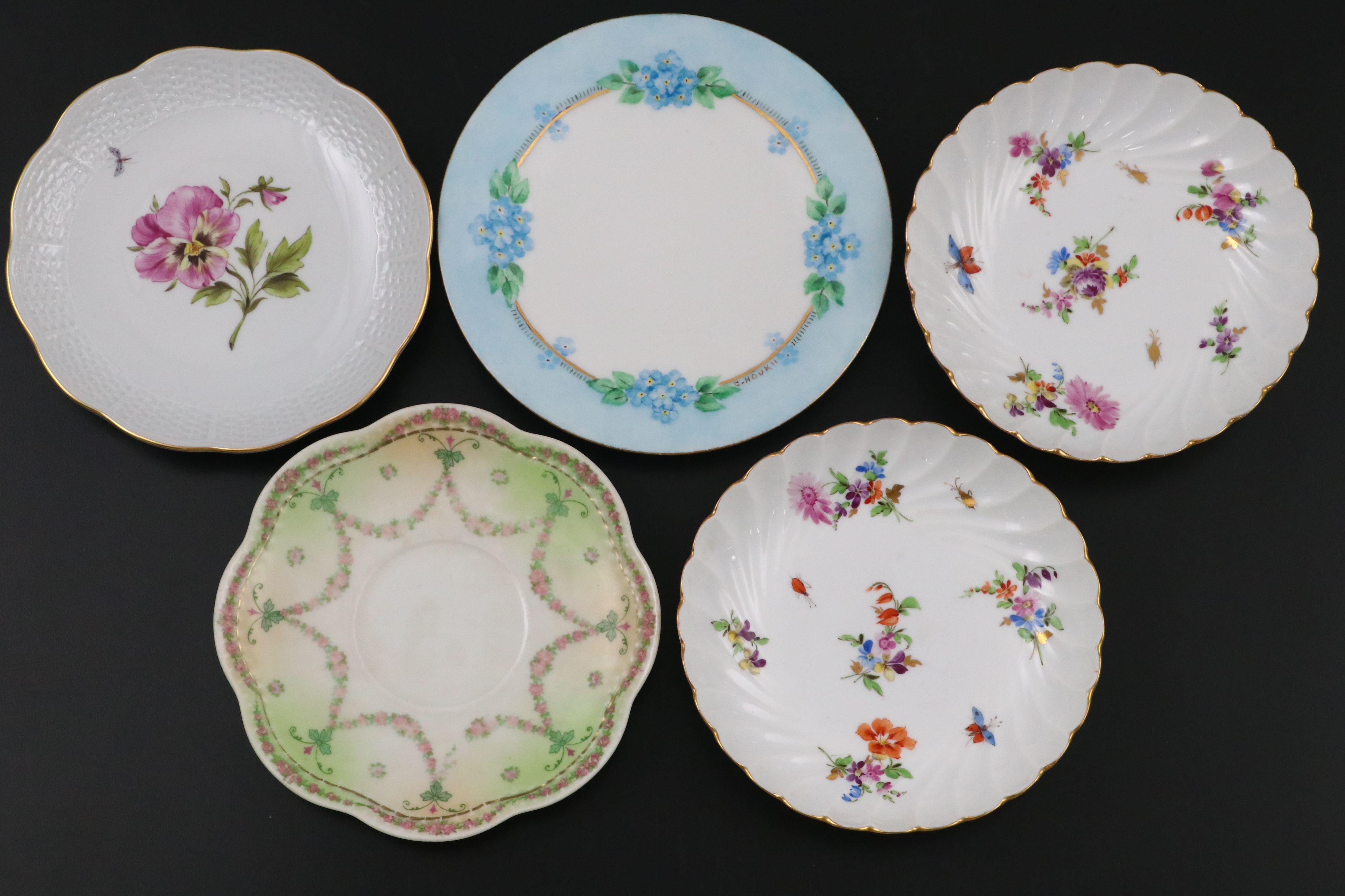 Ludwigsburger Floral Porcelain Vase and Plate with Other Floral Tableware