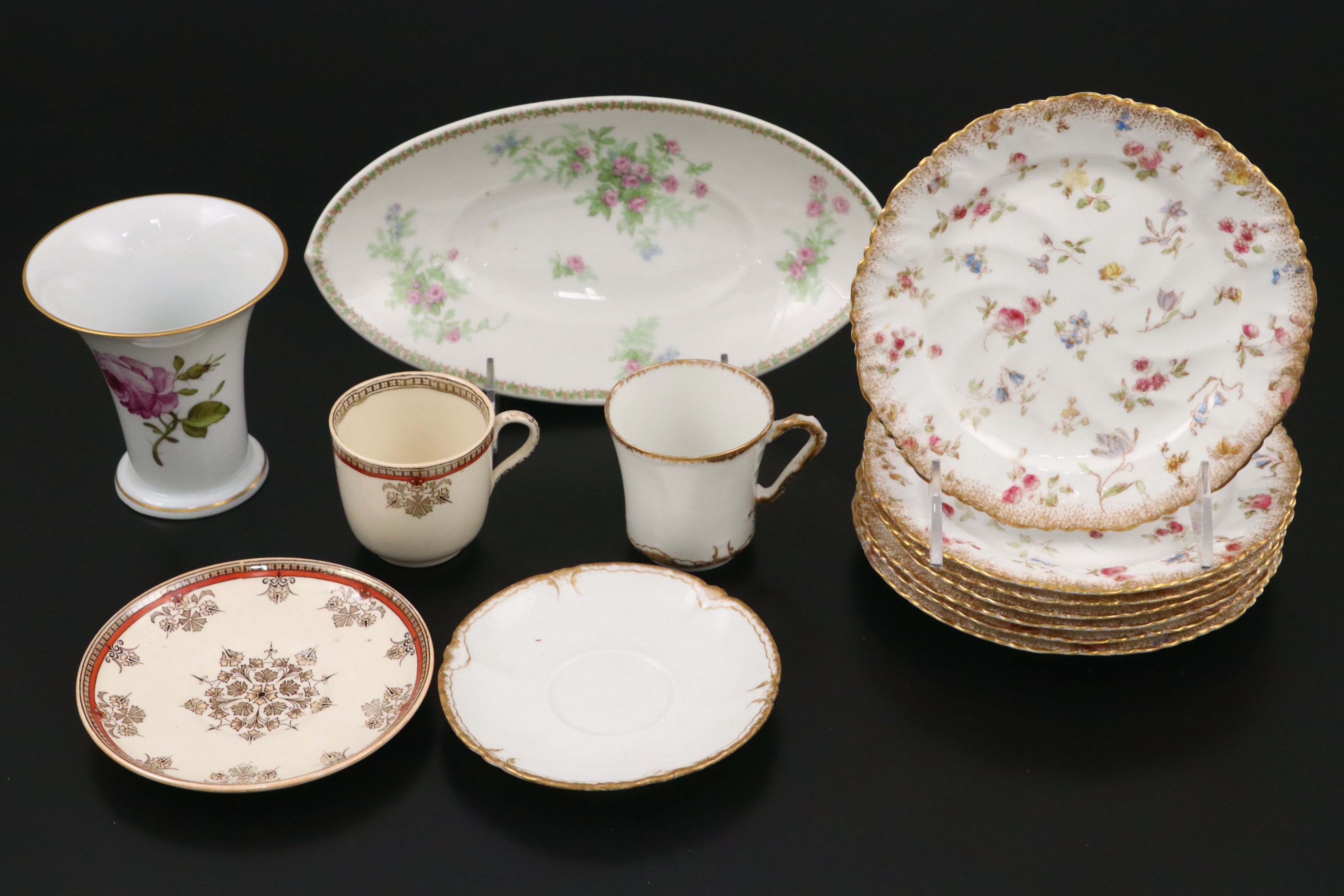 Ludwigsburger Floral Porcelain Vase and Plate with Other Floral Tableware