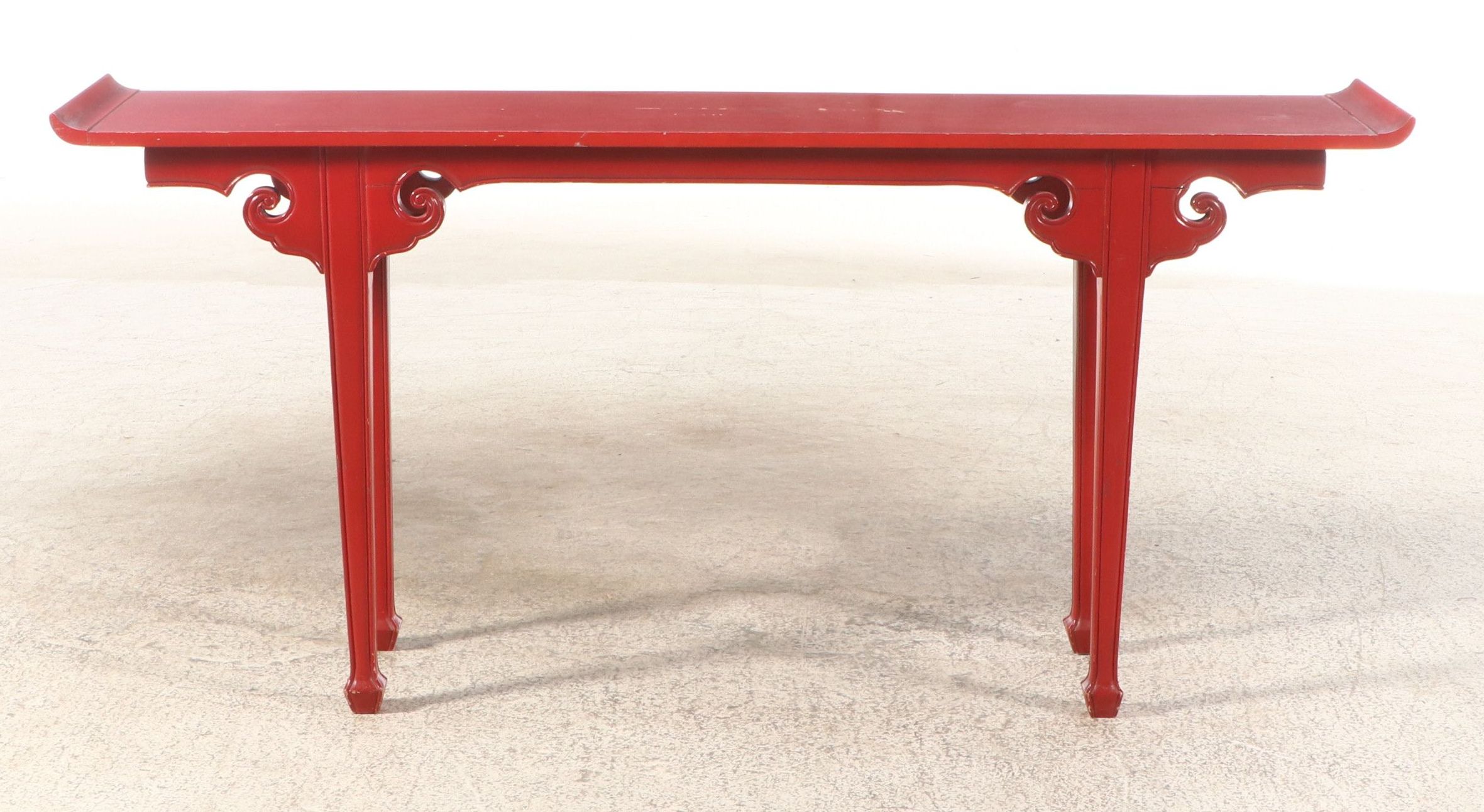 Chinese Red Lacquered Carved Wood Altar Table
