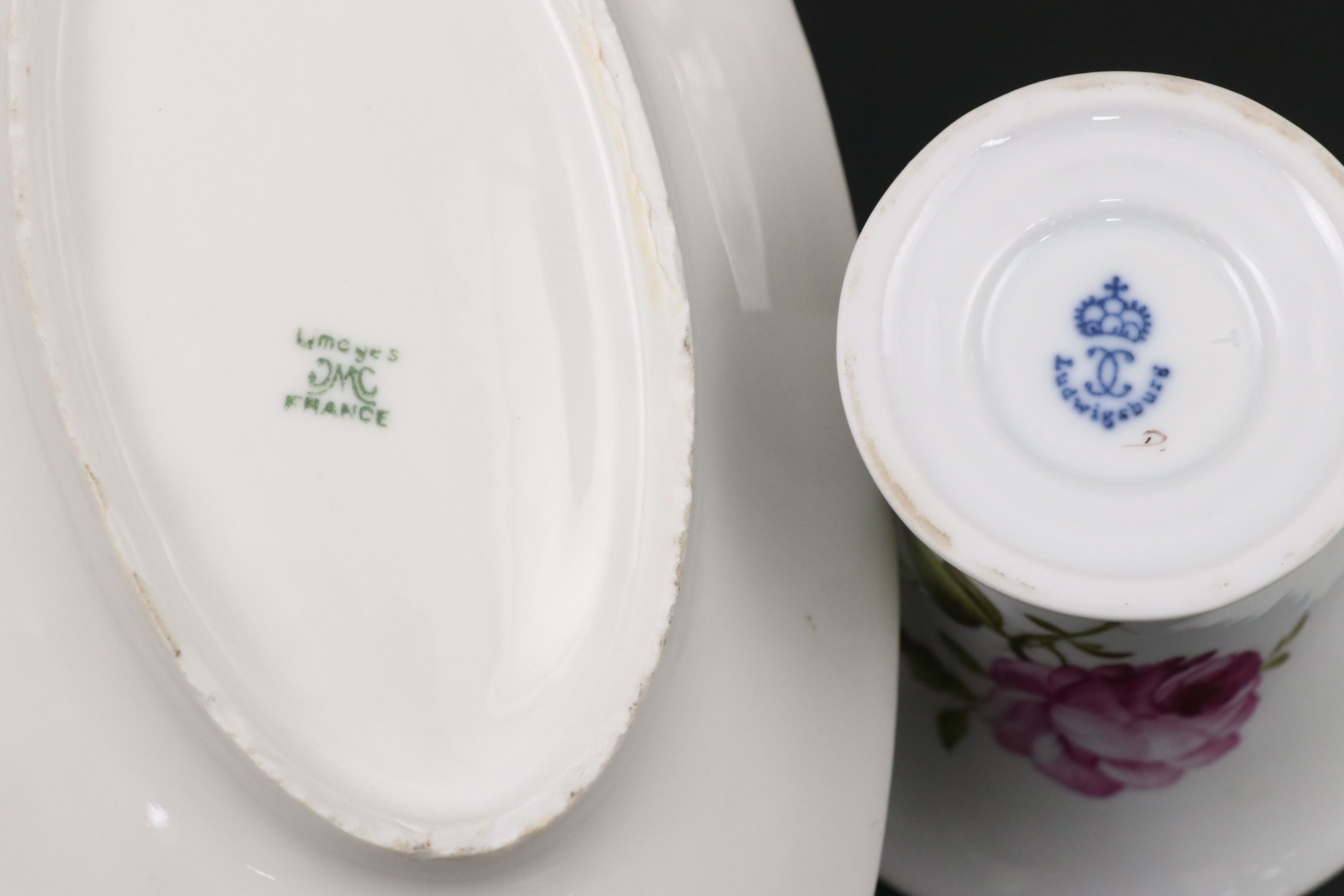 Ludwigsburger Floral Porcelain Vase and Plate with Other Floral Tableware