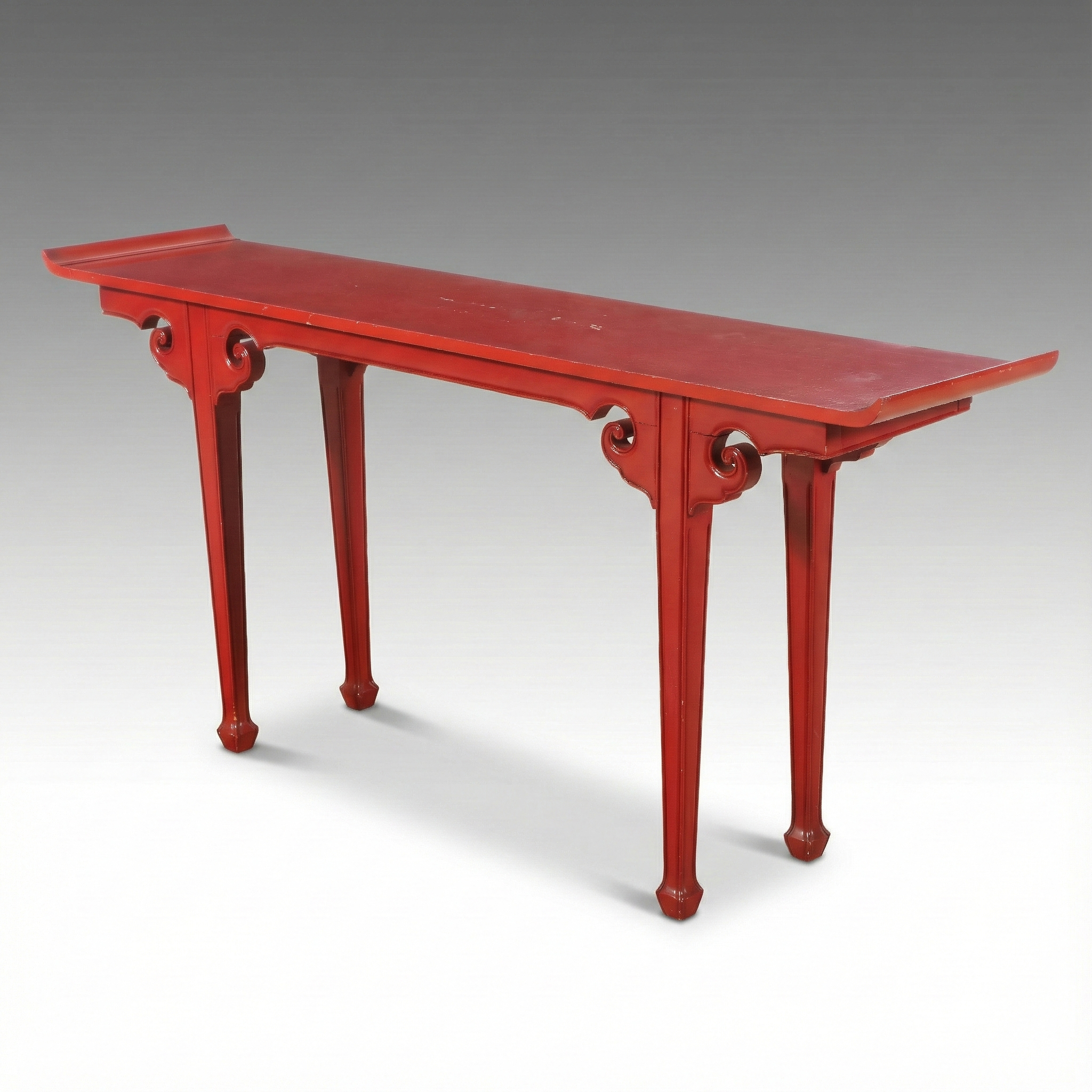 Chinese Red Lacquered Carved Wood Altar Table