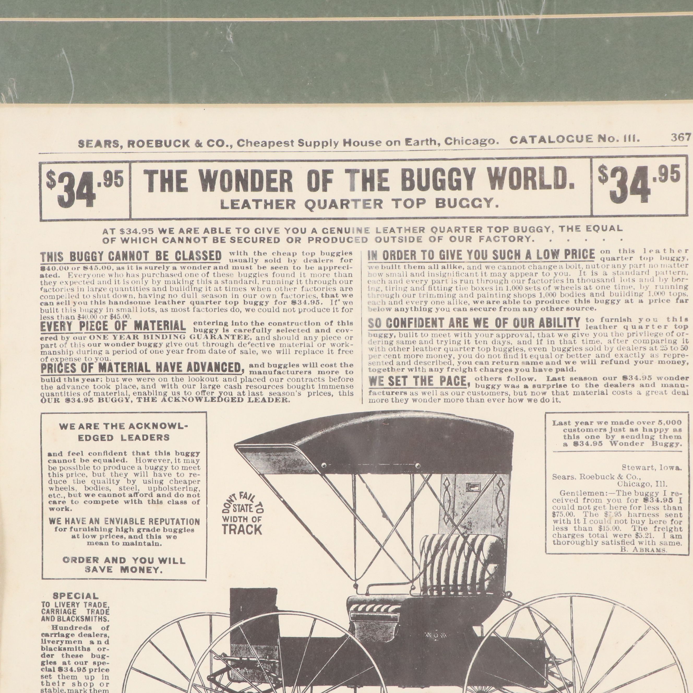 Sears, Roebuck & Co.  Buggy Advertisement, 20th Century