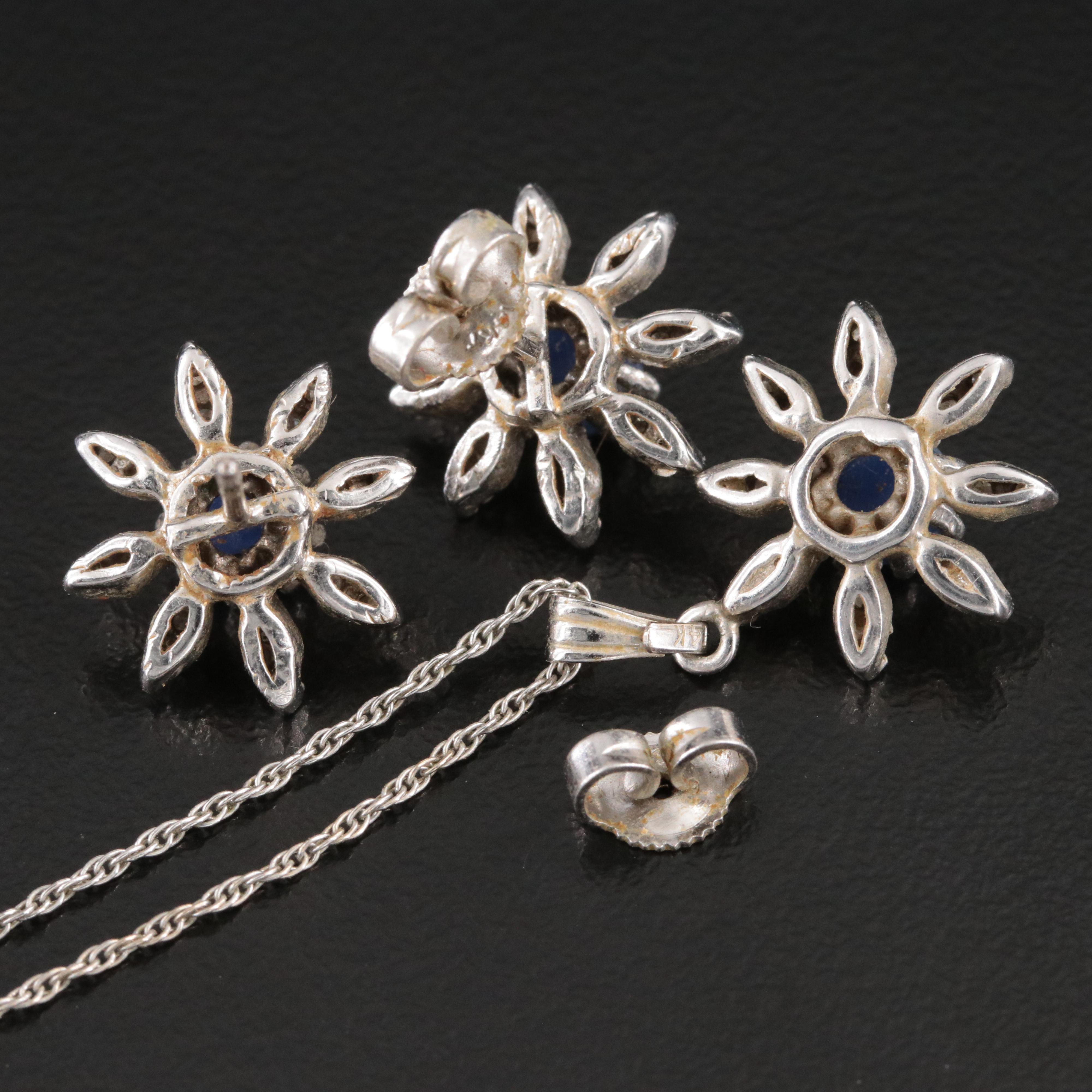 14K Star Sapphire and Diamond Pendant Necklace and Earring Set