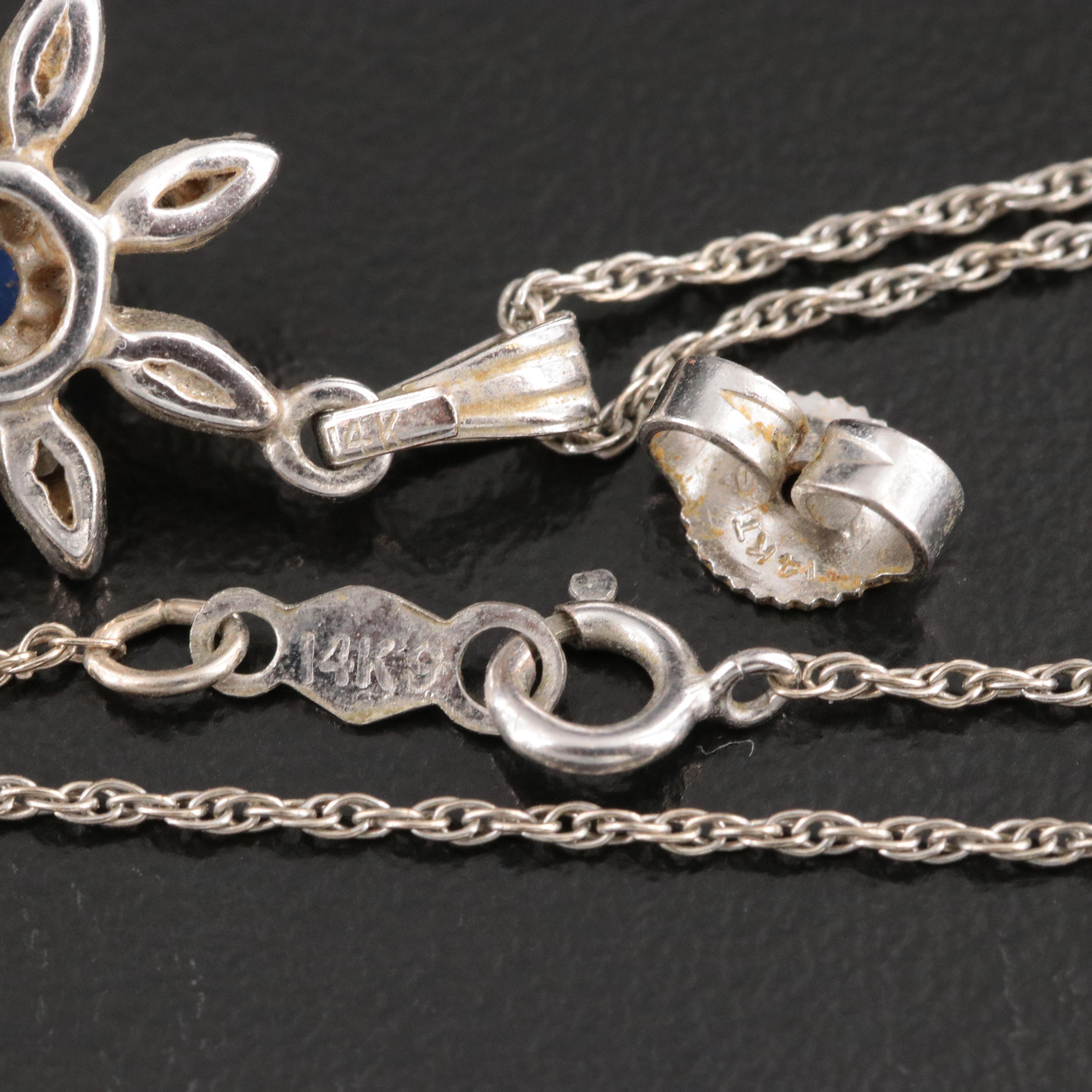 14K Star Sapphire and Diamond Pendant Necklace and Earring Set