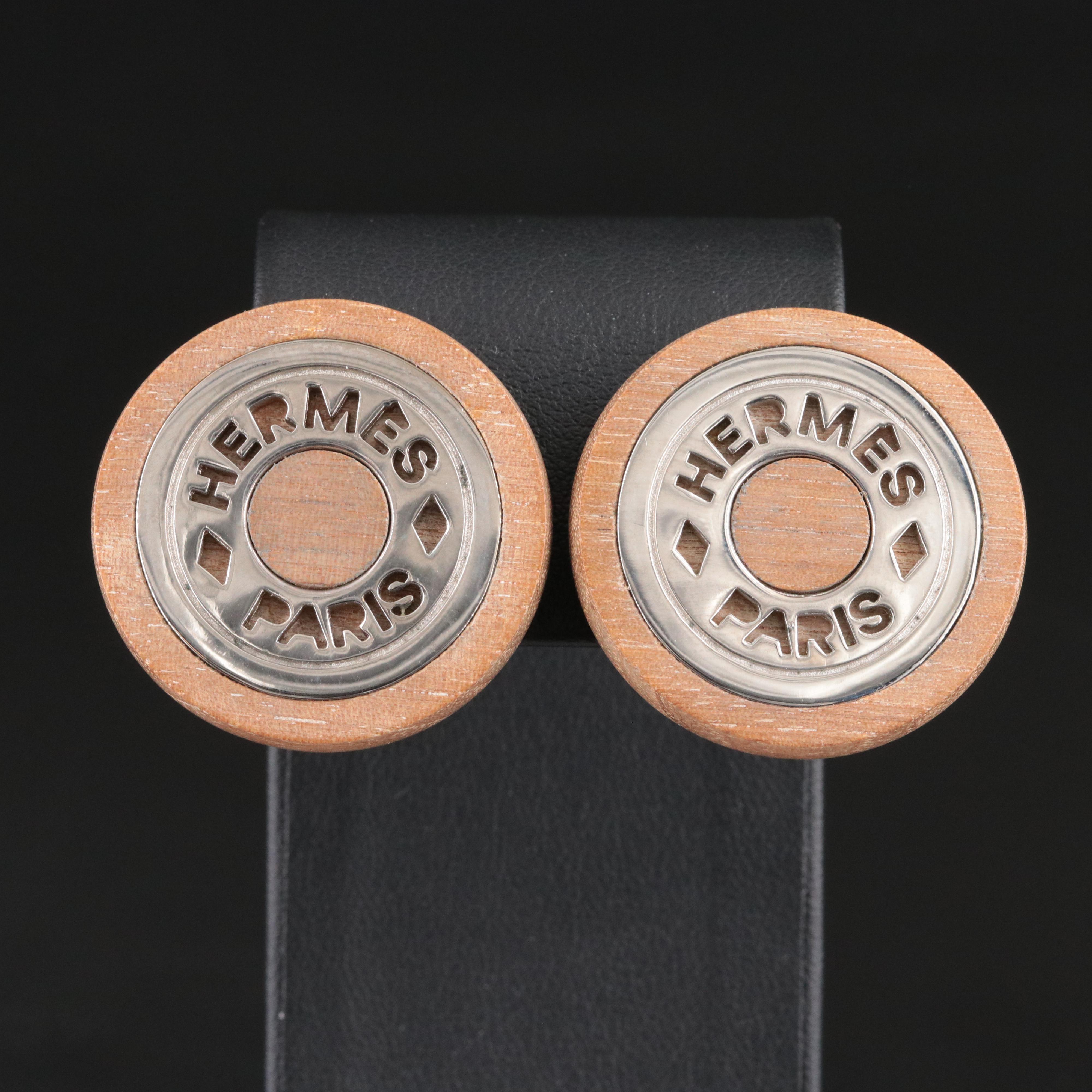 Hermès Paris Wood Clip Earrings