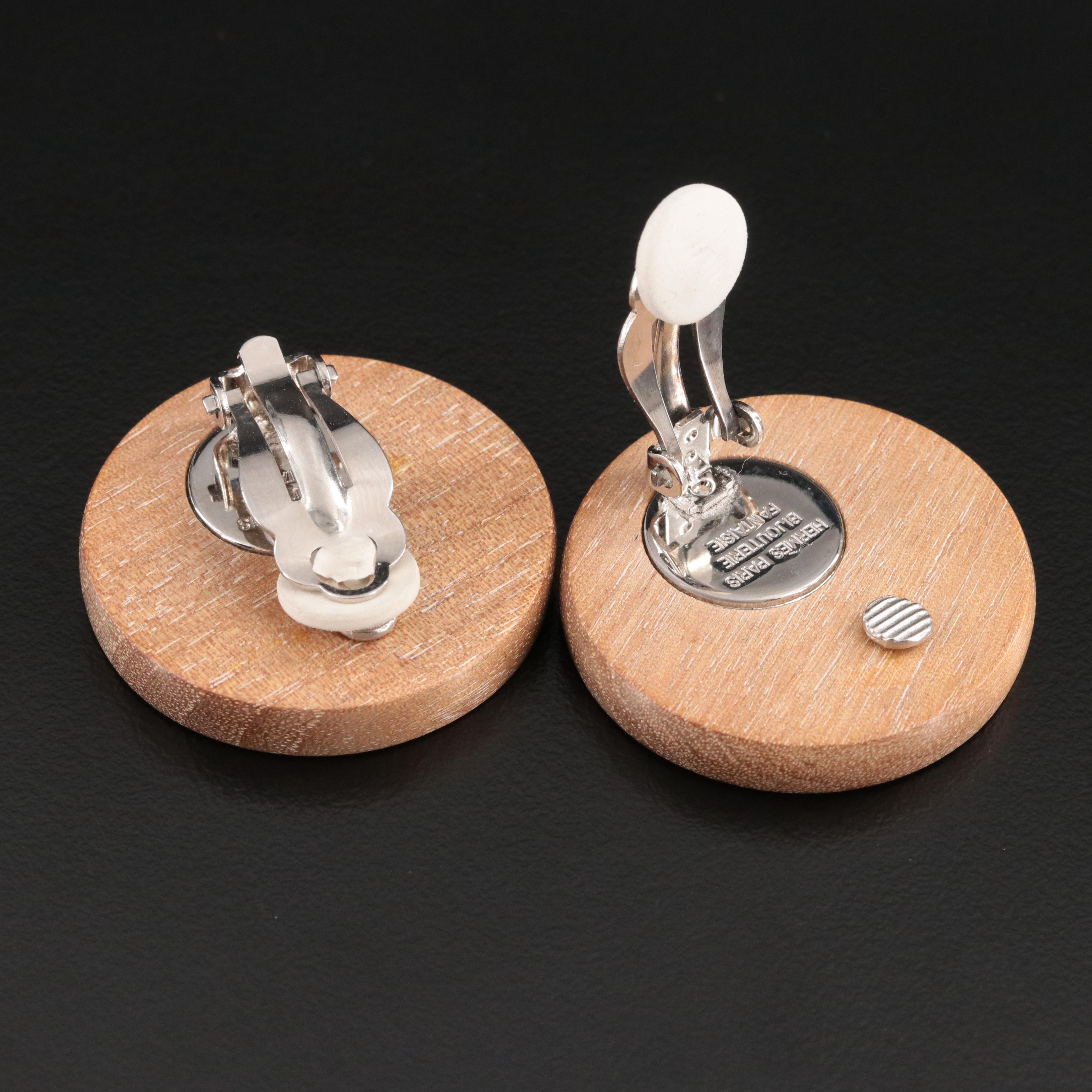 Hermès Paris Wood Clip Earrings