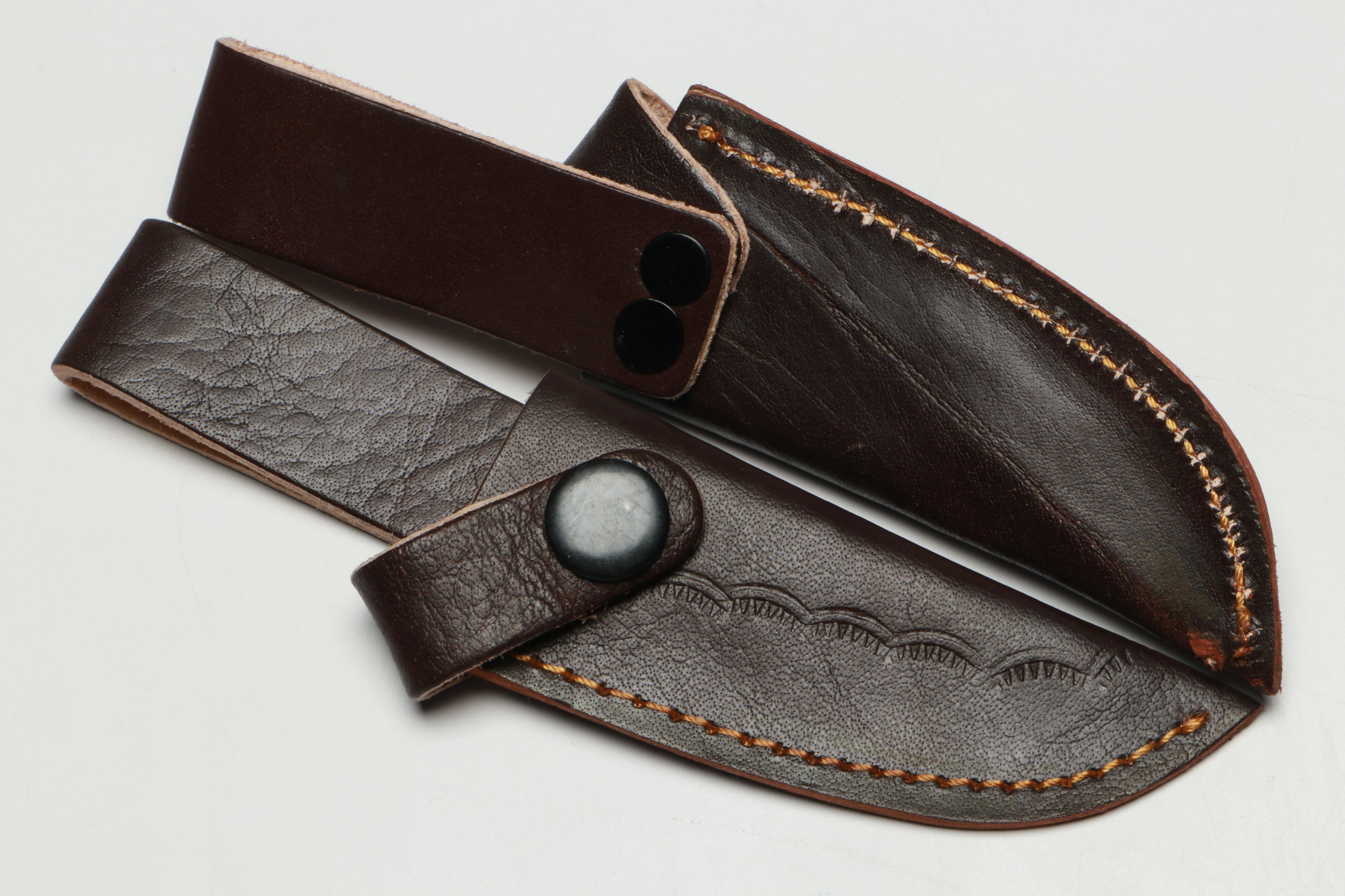 Damascus Steel Skinner Knives in Leather Scabbards