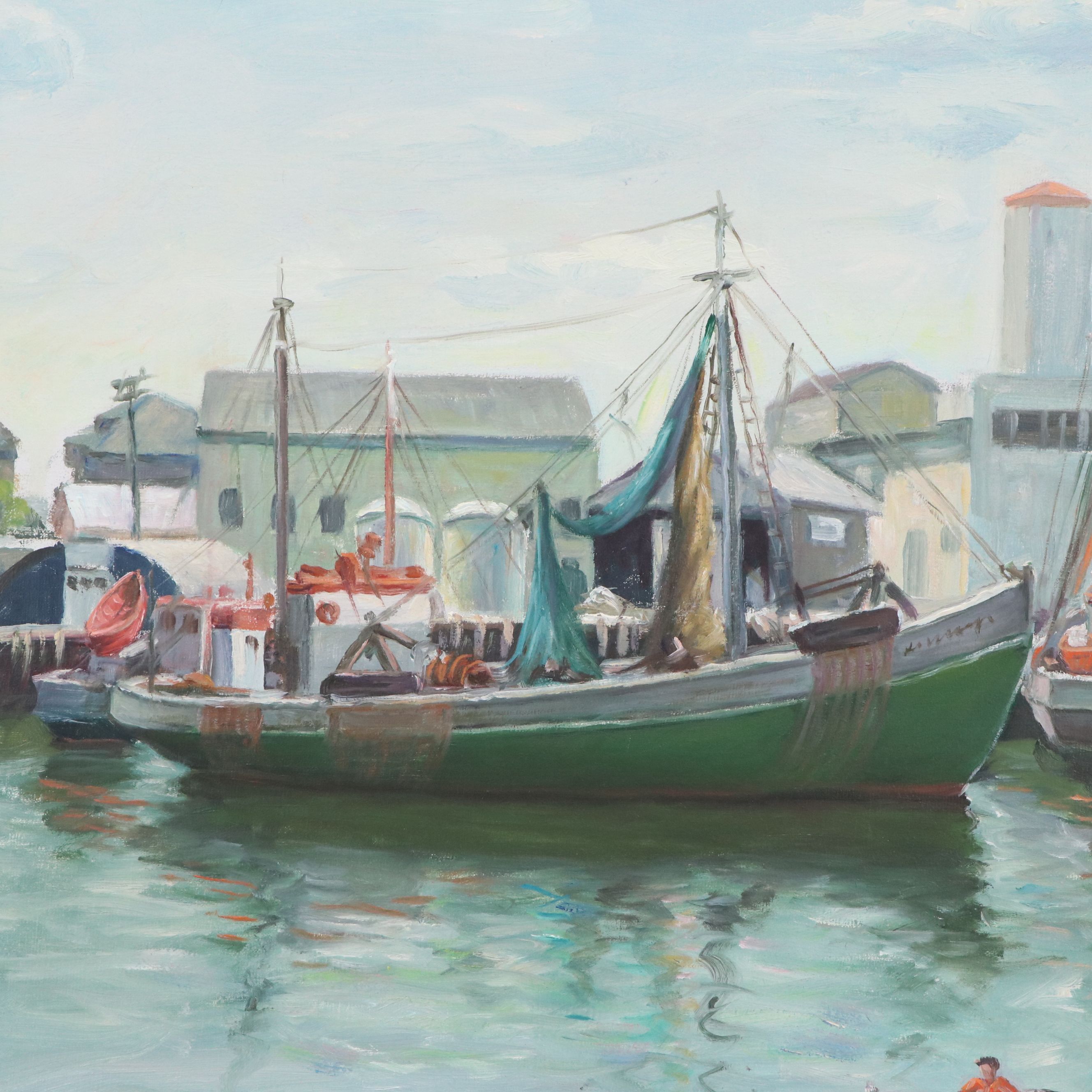 Carmine A. Carbone Harbor Scene Oil Painting