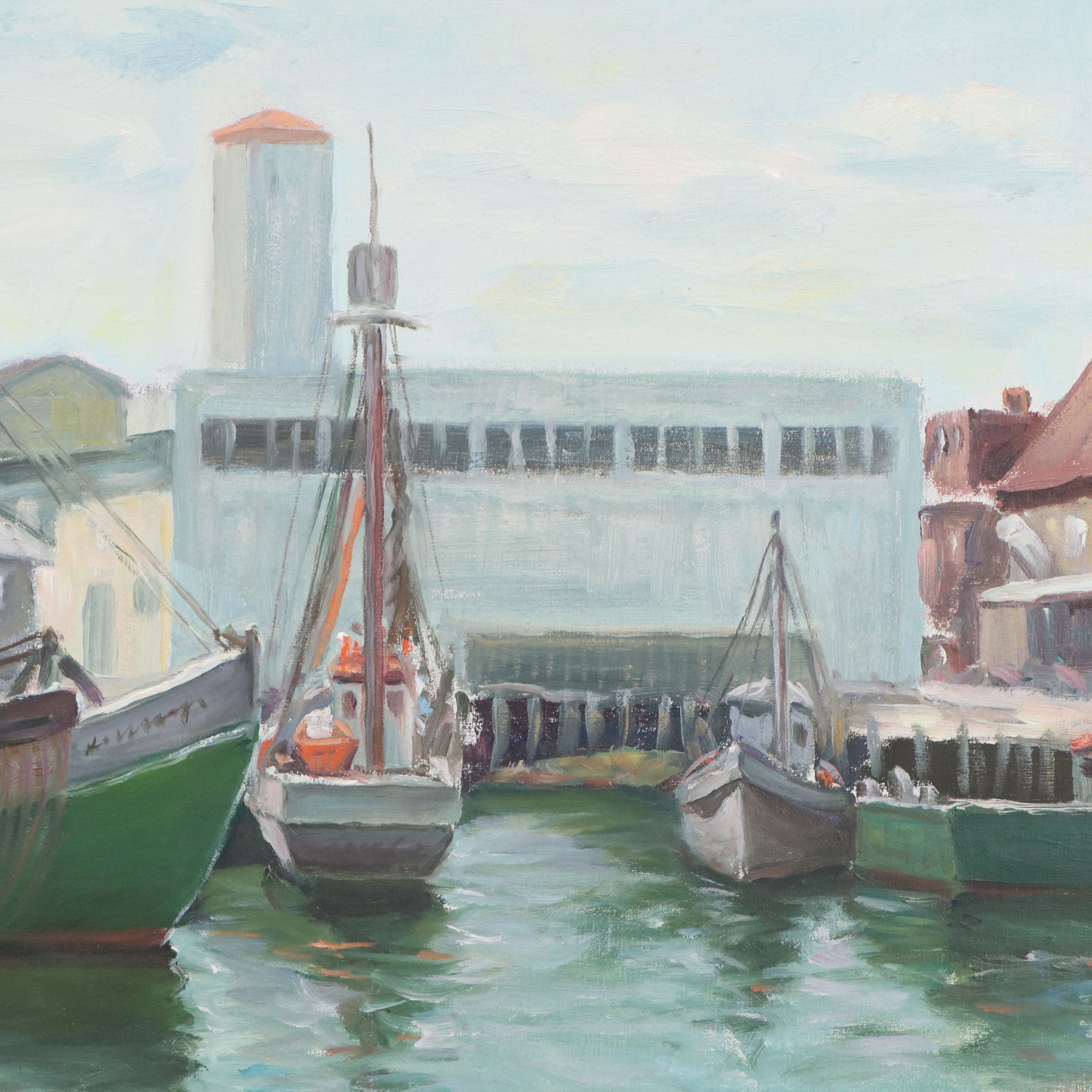 Carmine A. Carbone Harbor Scene Oil Painting