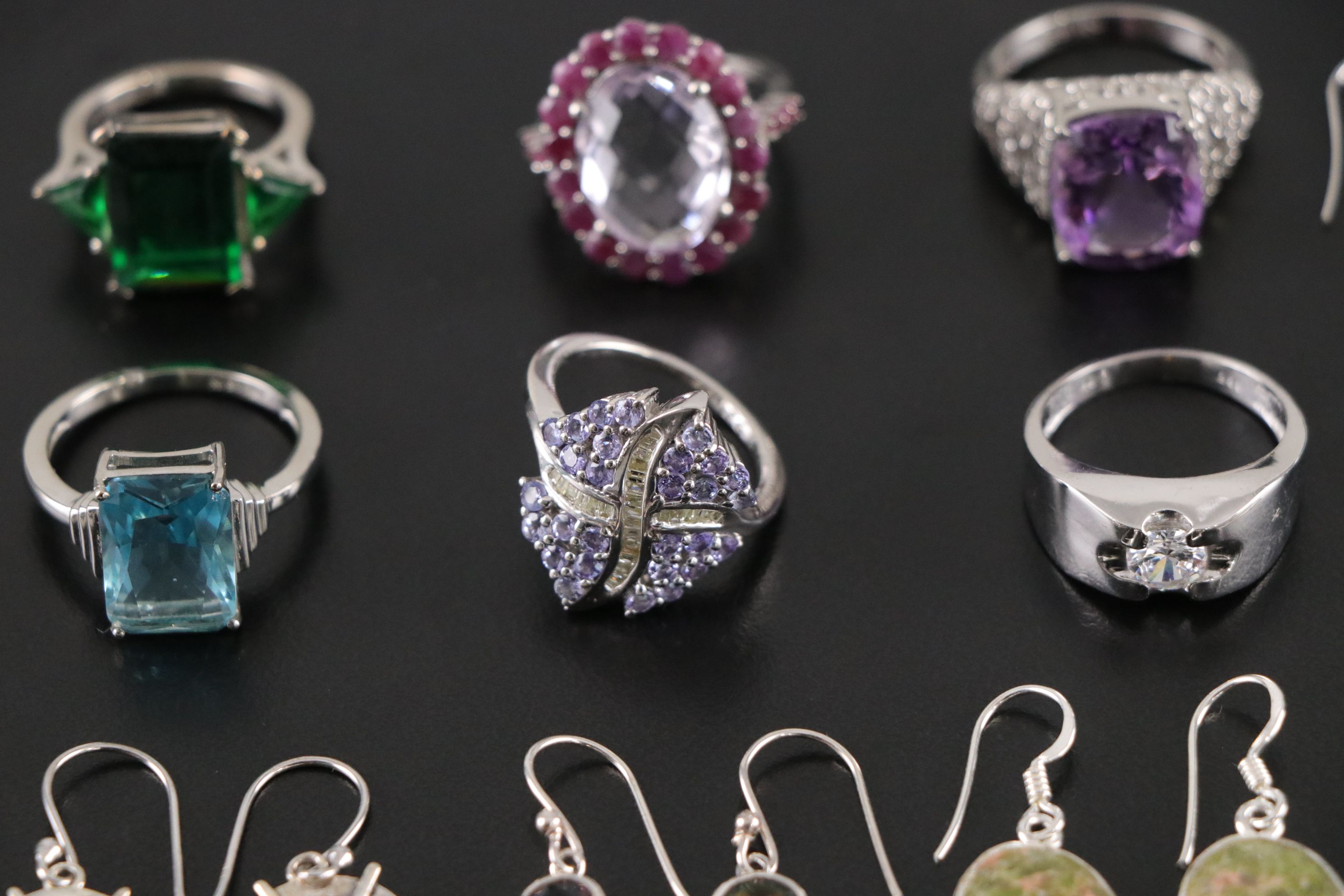 14 Assorted Sterling Silver Rings, Necklaces and Earrings