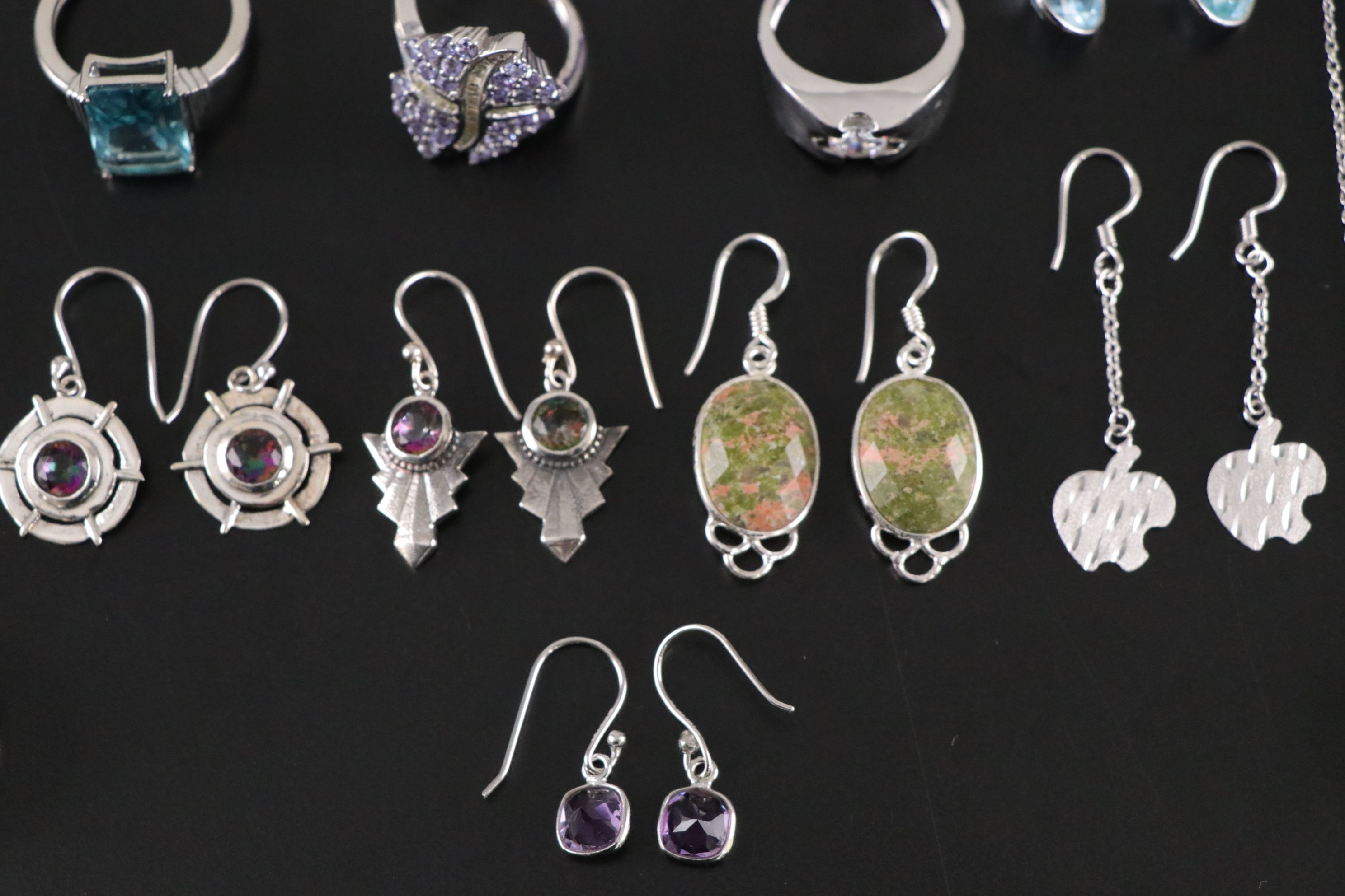 14 Assorted Sterling Silver Rings, Necklaces and Earrings