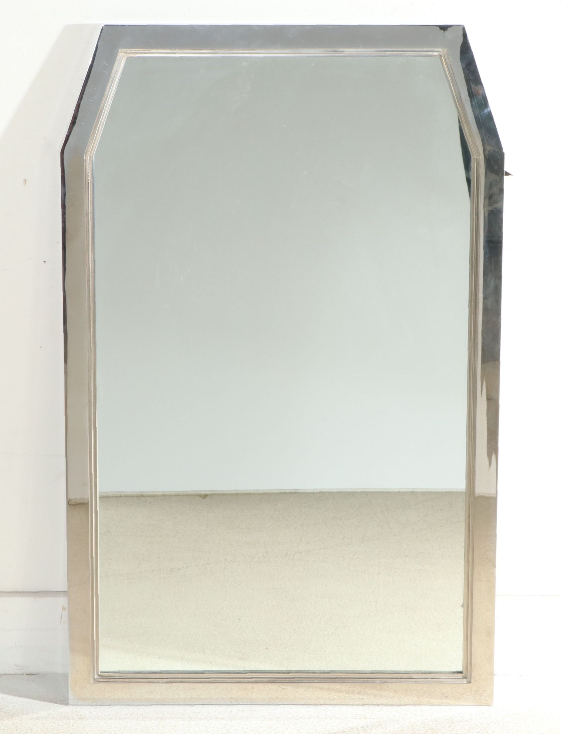 Contemporary Polished Chrome-Finished "Tombstone" Silhouette Wall Mirror