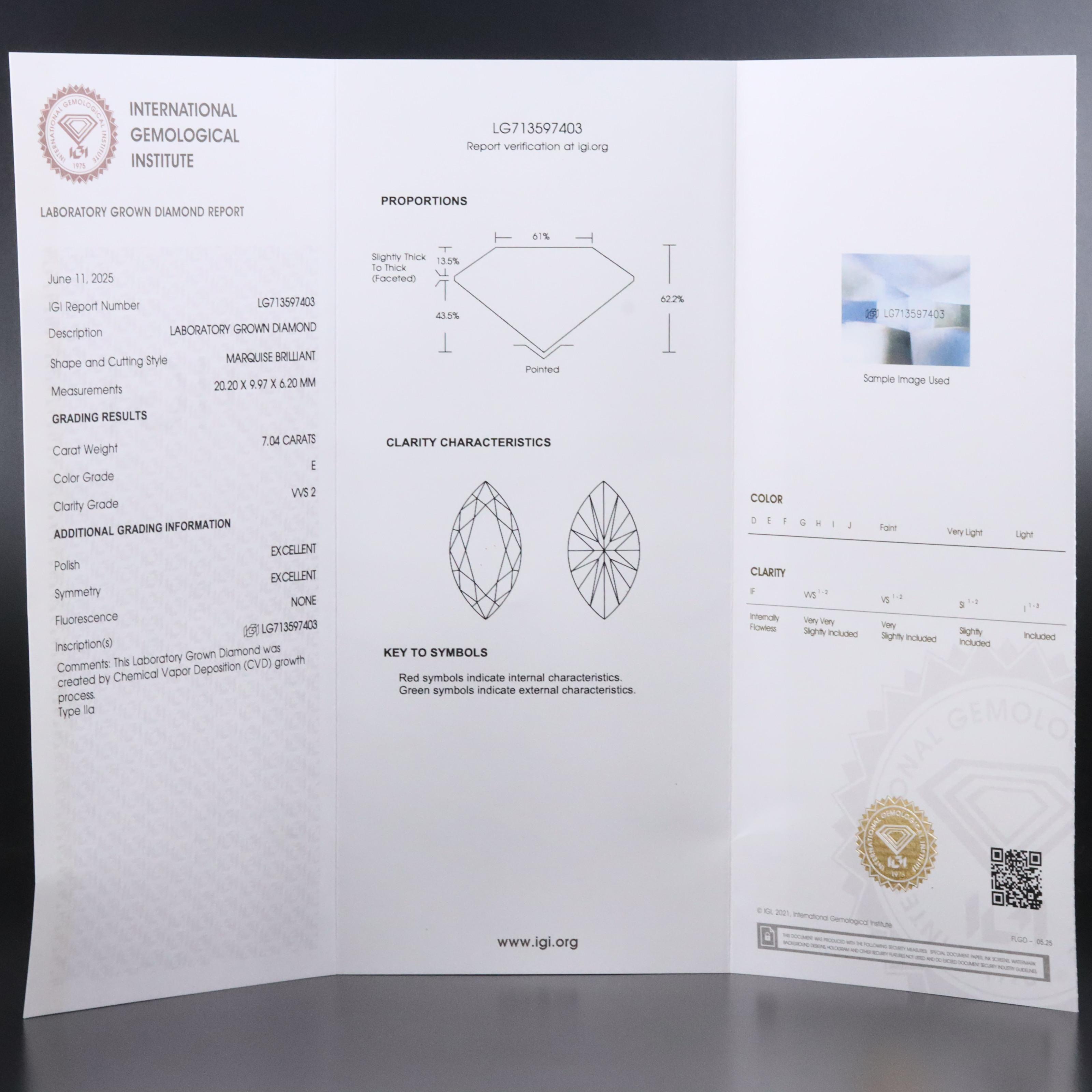 14K 7.04 CT Lab Grown Diamond Solitaire Necklace with IGI Report