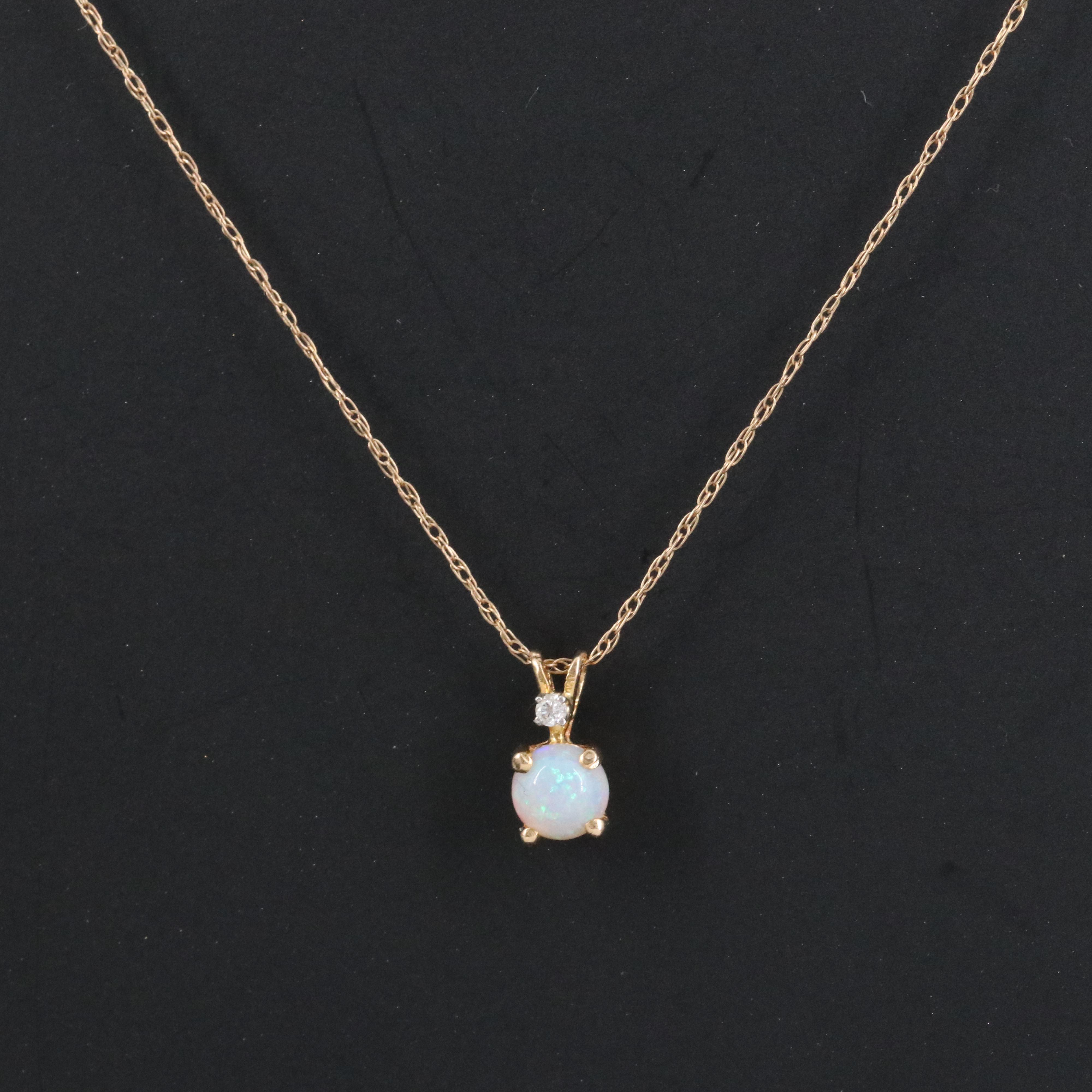 14K Opal and Diamond Pendant on 10K Chain