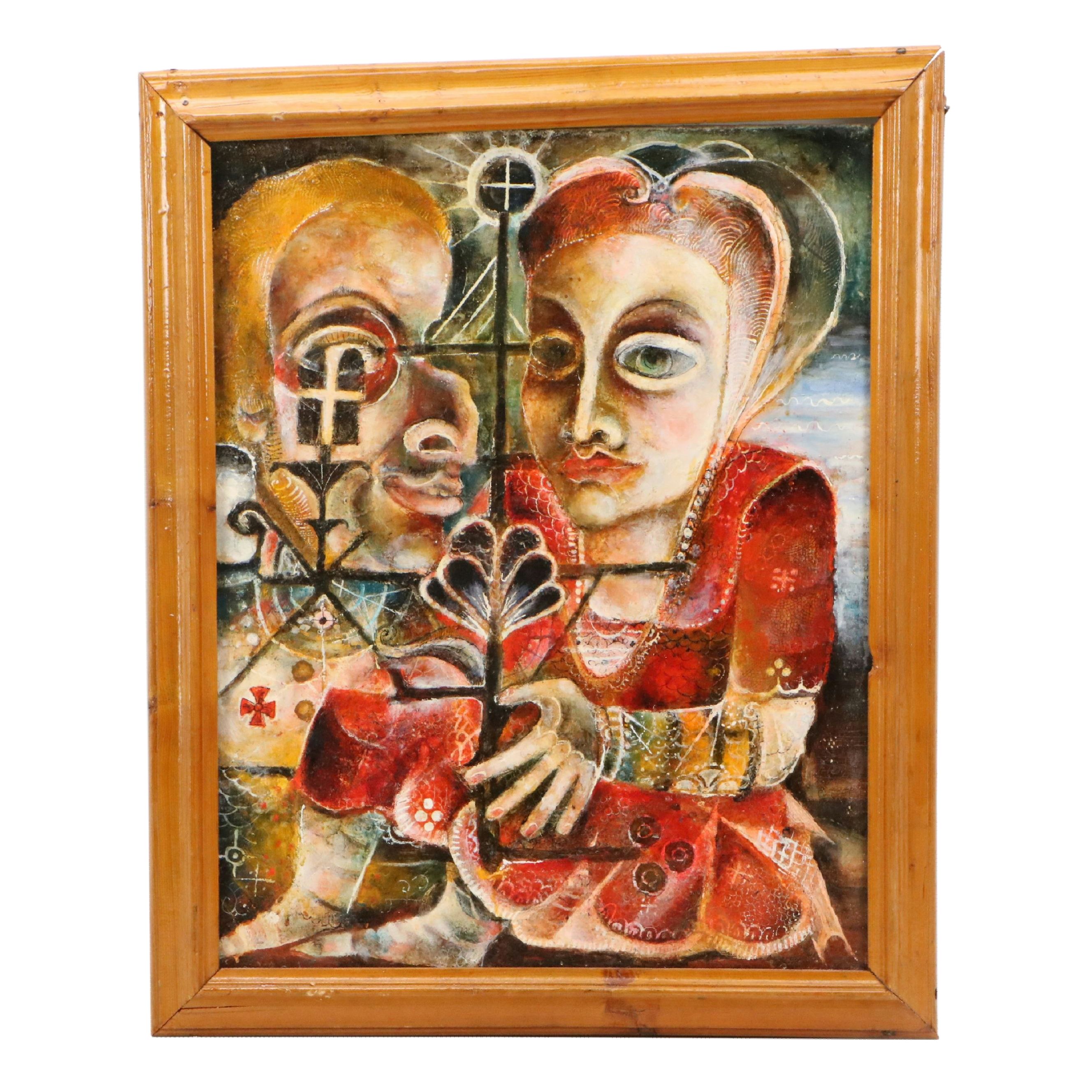 Nikolay Manuylov "Kuk" Surrealist Mixed Media Painting, 2001-2002