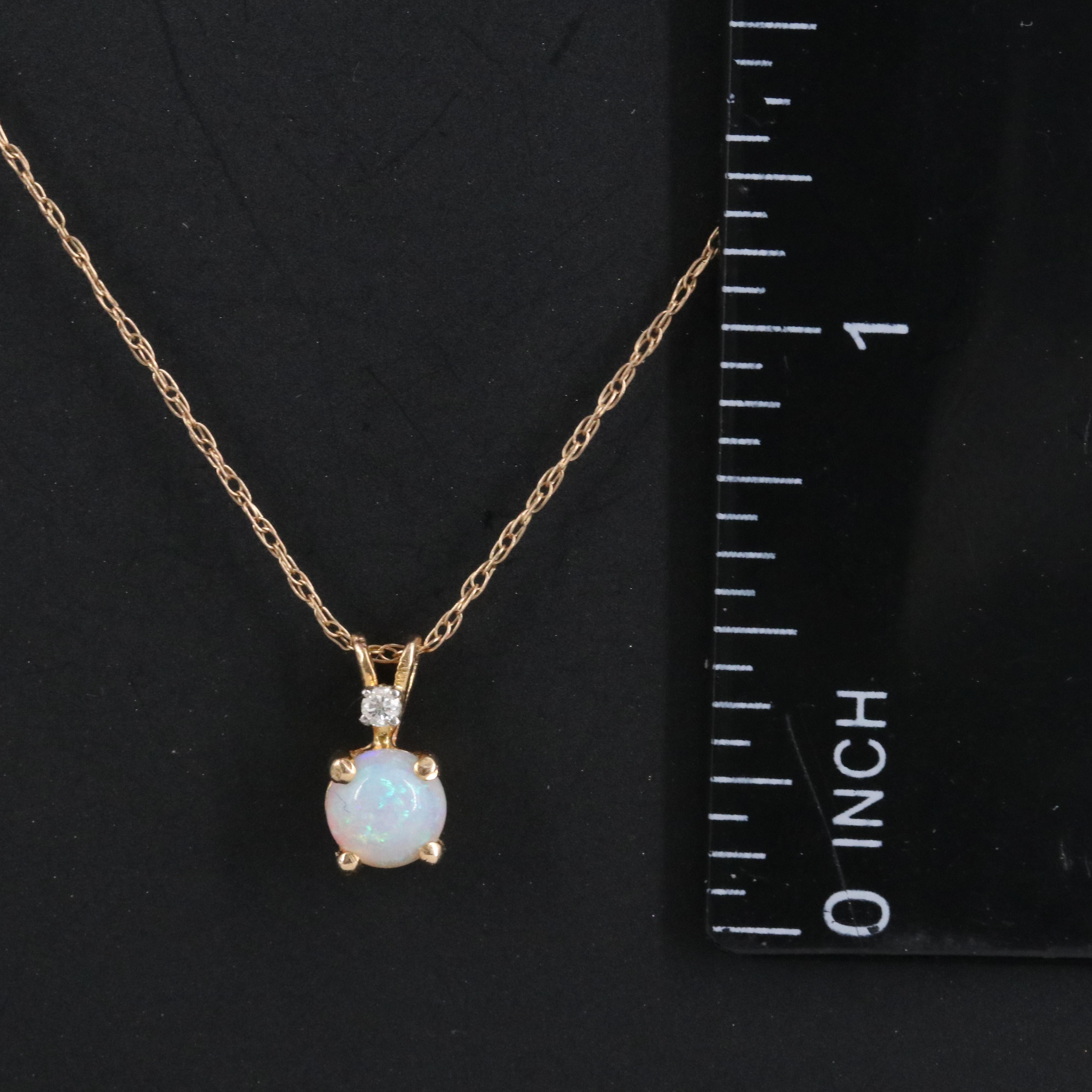 14K Opal and Diamond Pendant on 10K Chain