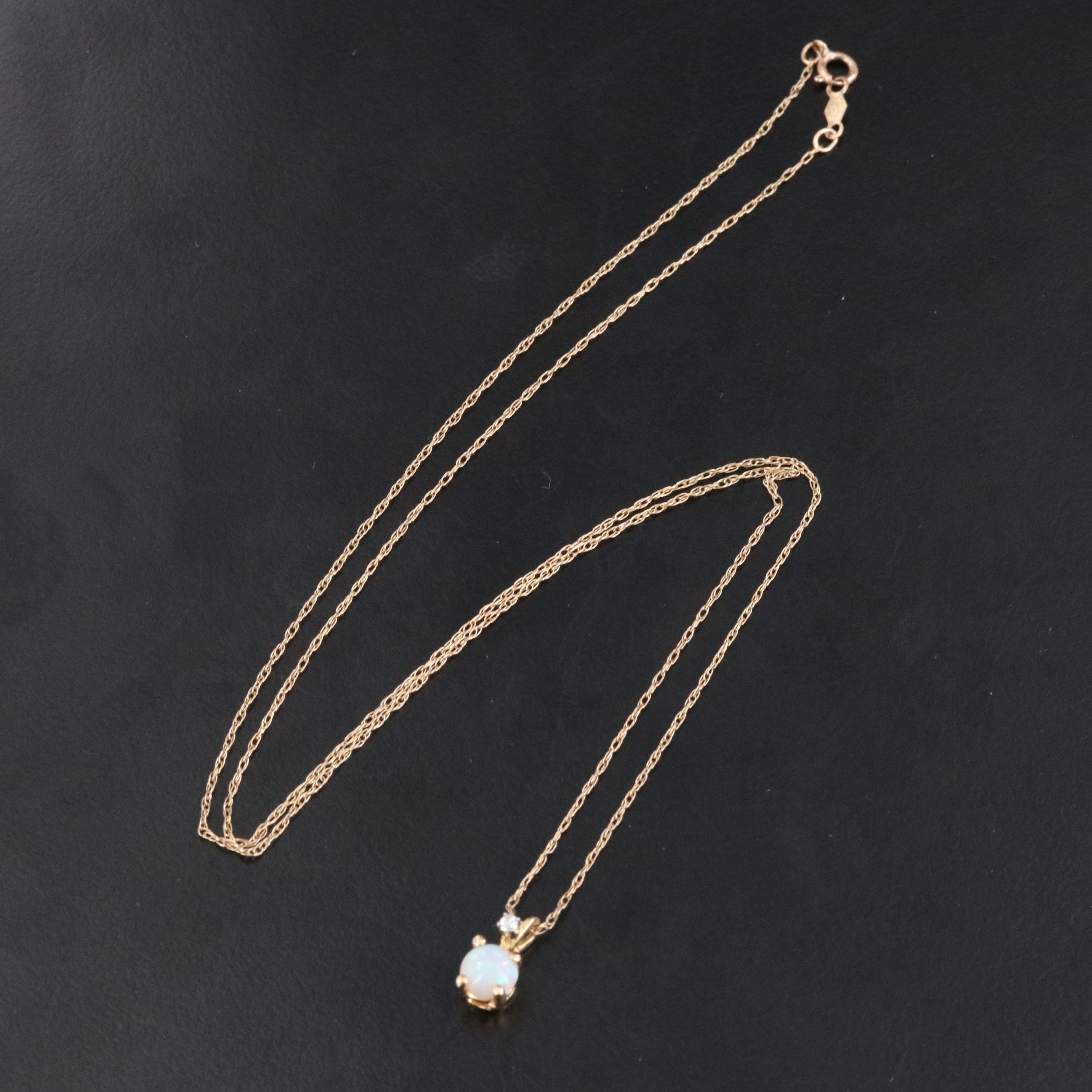 14K Opal and Diamond Pendant on 10K Chain