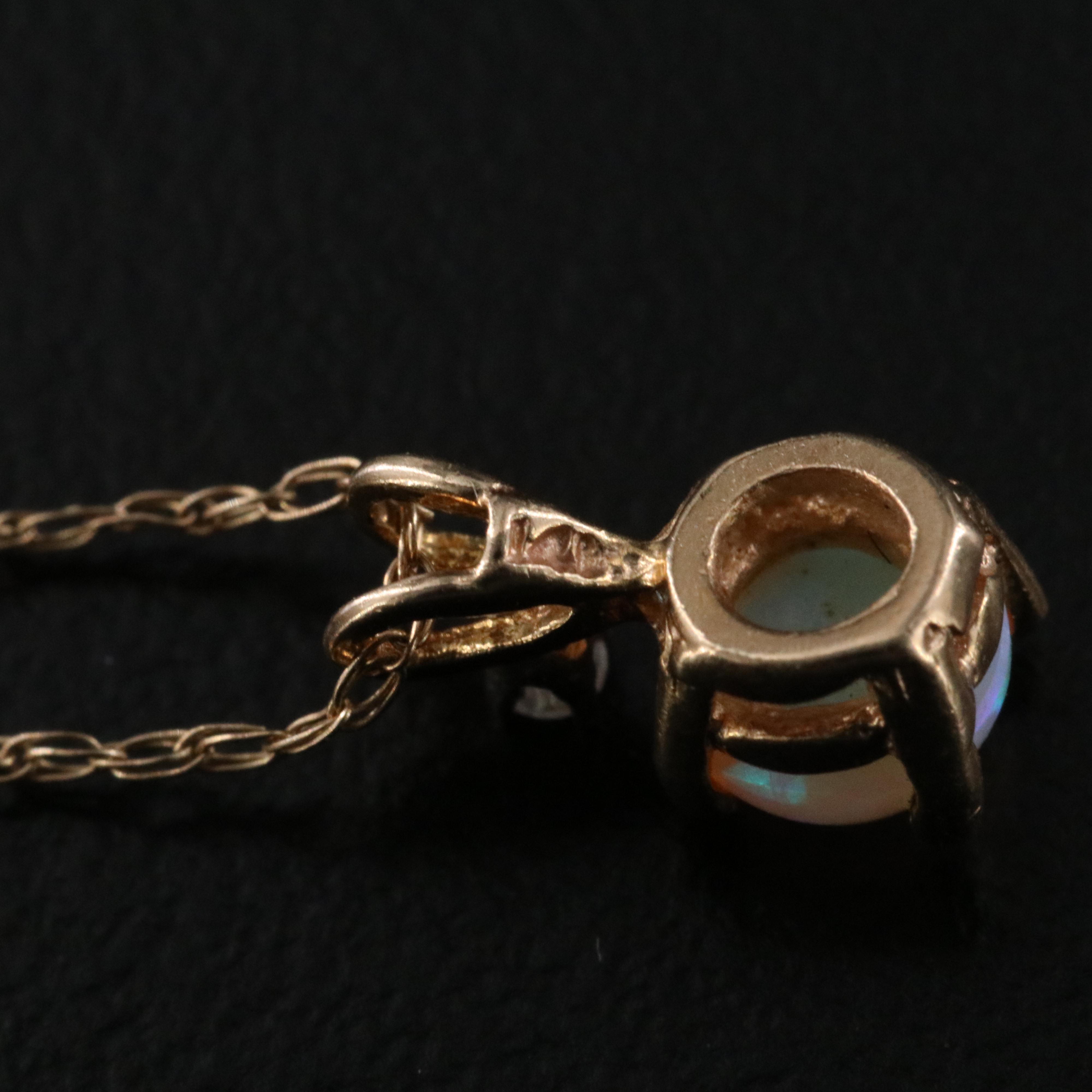 14K Opal and Diamond Pendant on 10K Chain