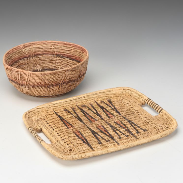 Zambian Lozi Peoples Woven Makenge Fiber Bowl with Basketry Tray