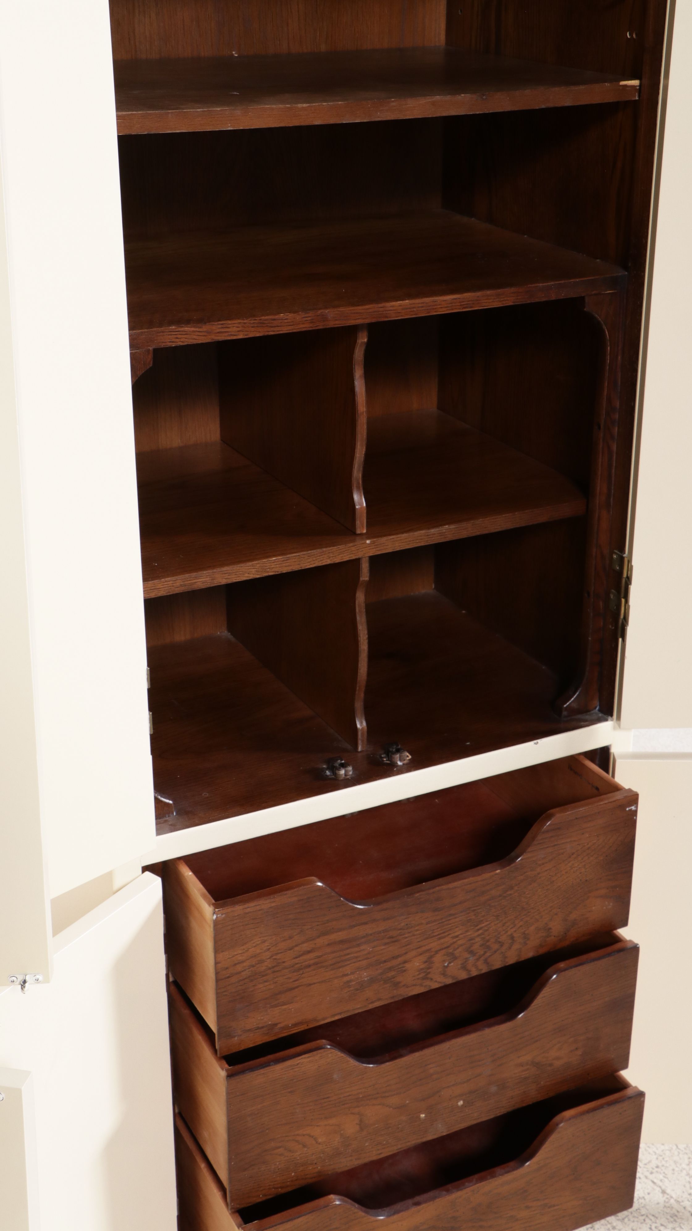 Pair of Mid Century Campaign Painted Wood and Brass Style Cabinets