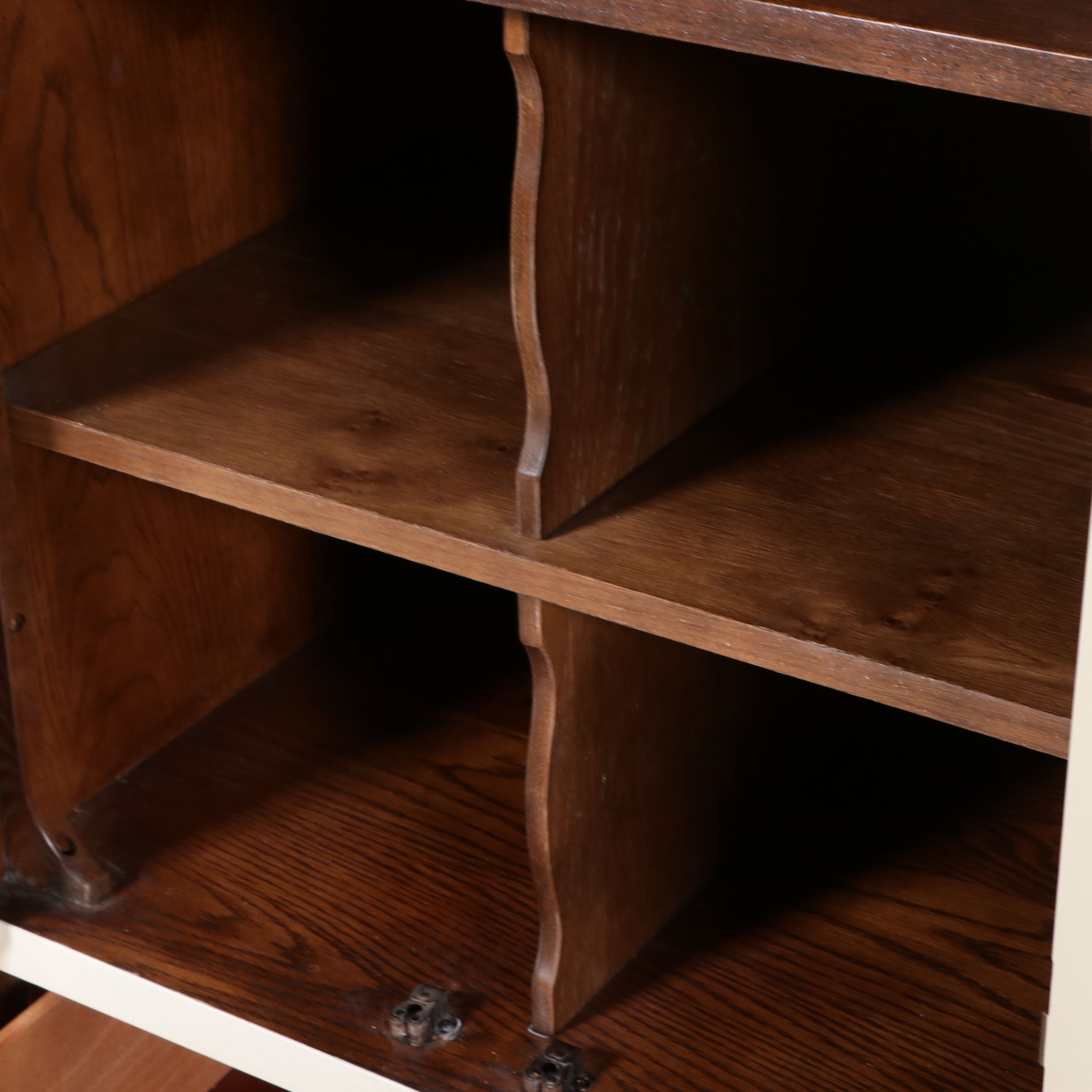 Pair of Mid Century Campaign Painted Wood and Brass Style Cabinets