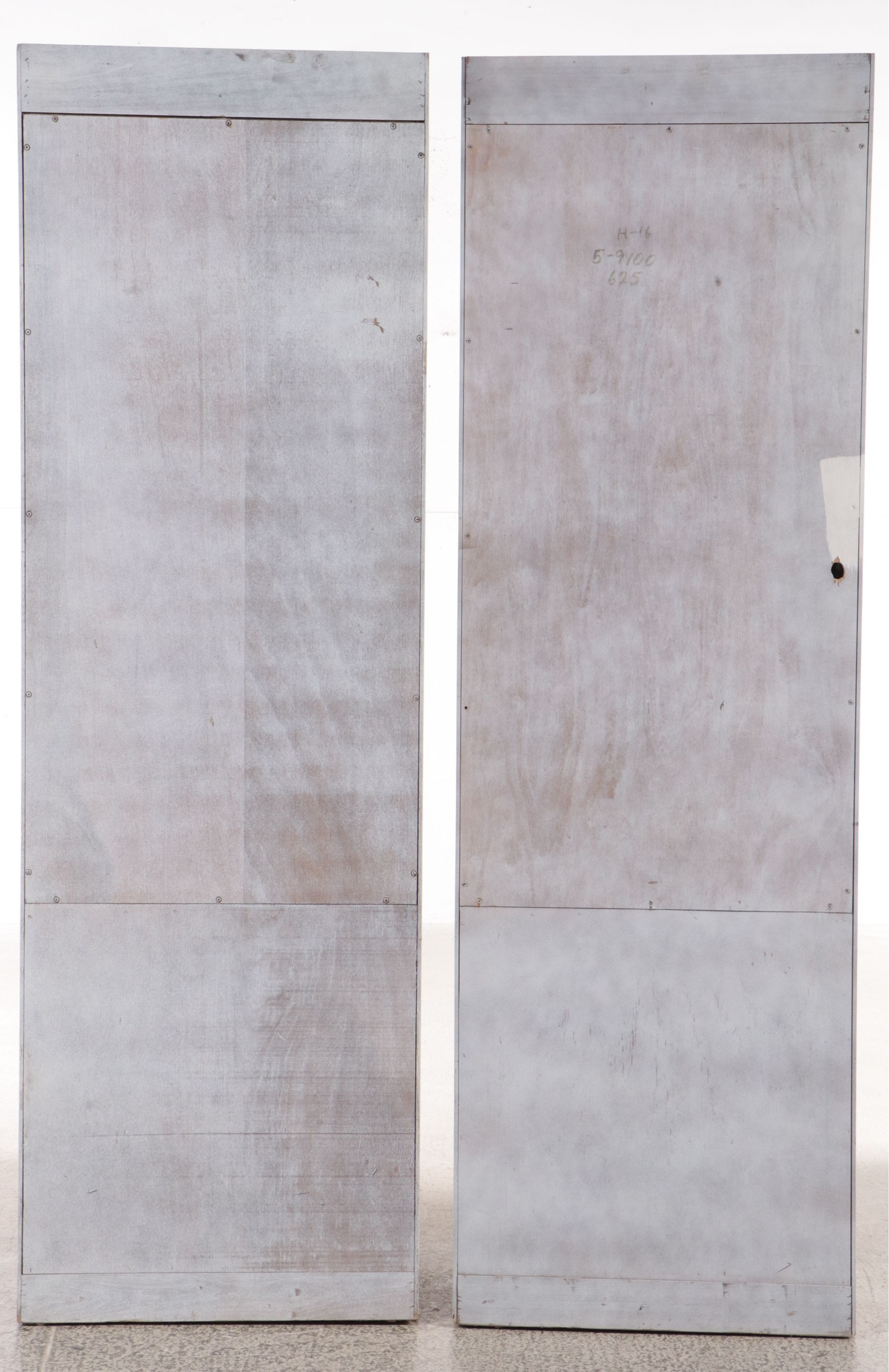 Pair of Mid Century Campaign Painted Wood and Brass Style Cabinets