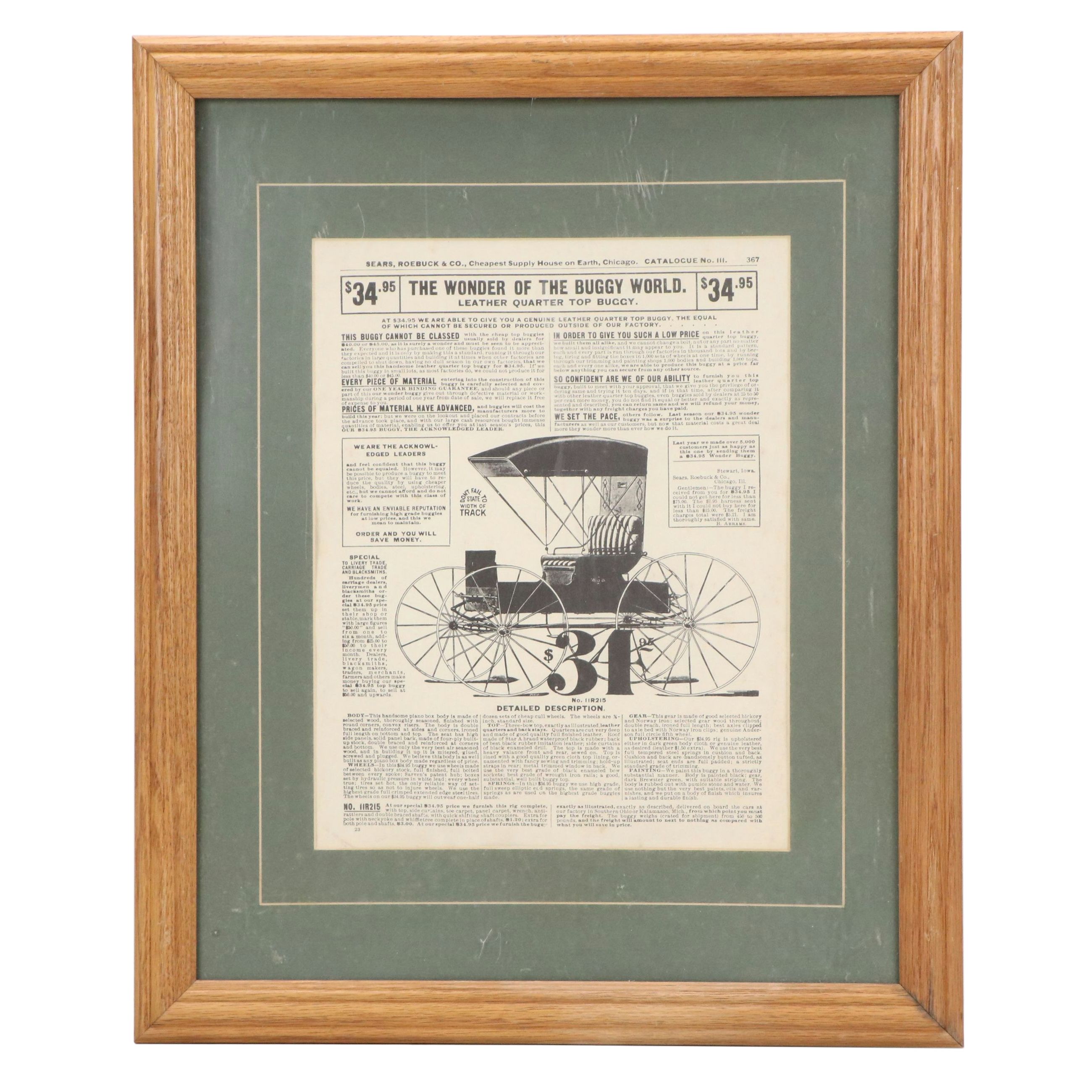 Sears, Roebuck & Co.  Buggy Advertisement, 20th Century