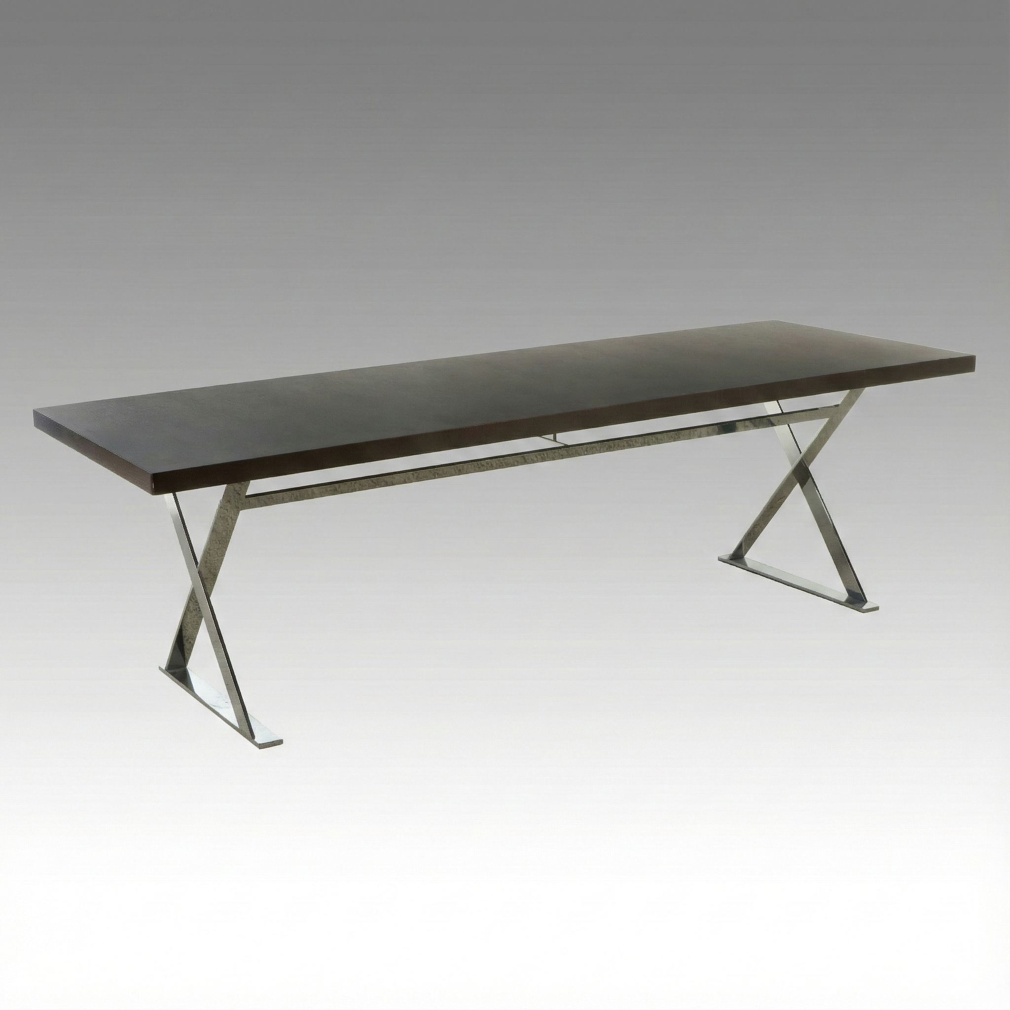 Contemporary Walnut Finish Table with X-Leg Chromed Metal Base