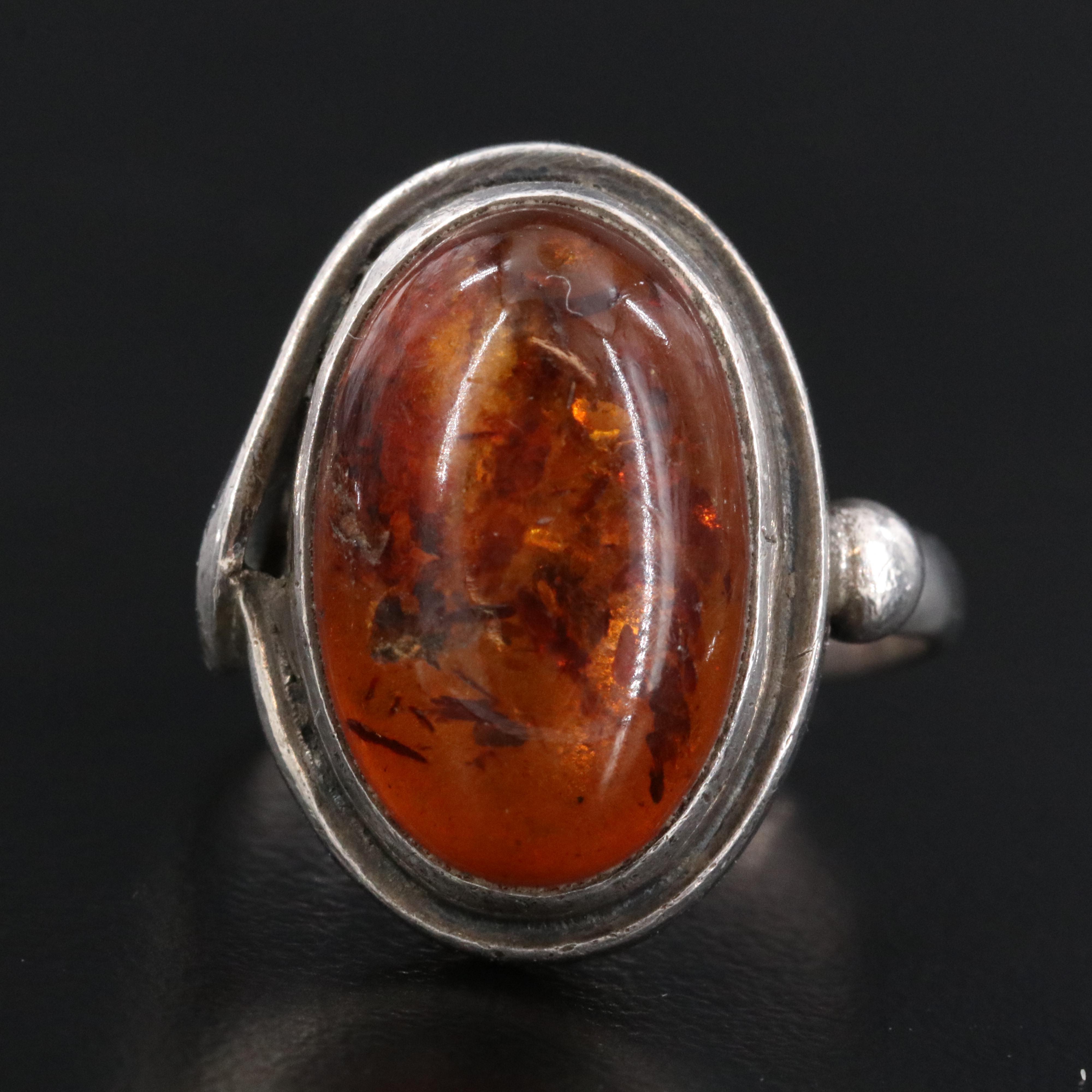 Sterling Amber Ring