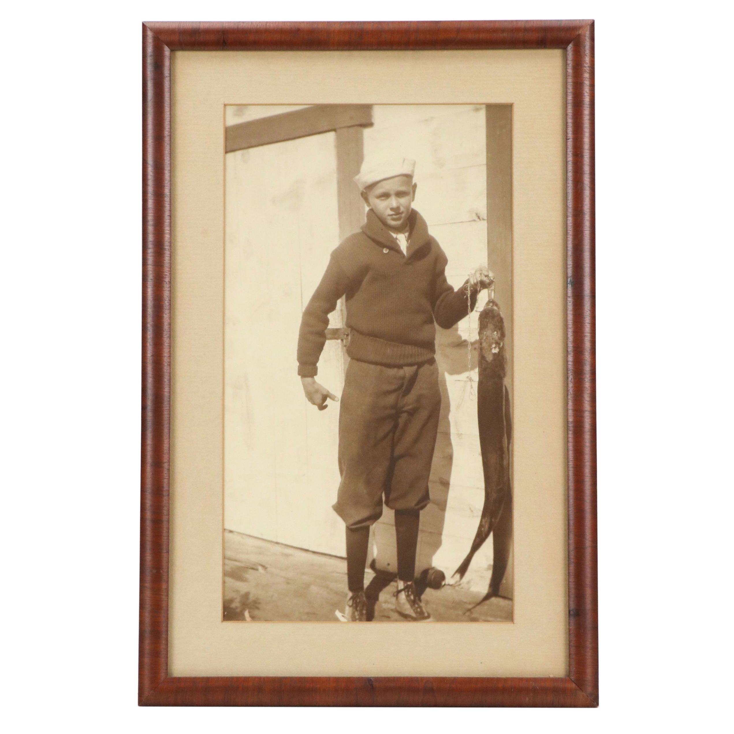 Silver Print Depicting Sailor Boy Holding Fish, Circa 1910