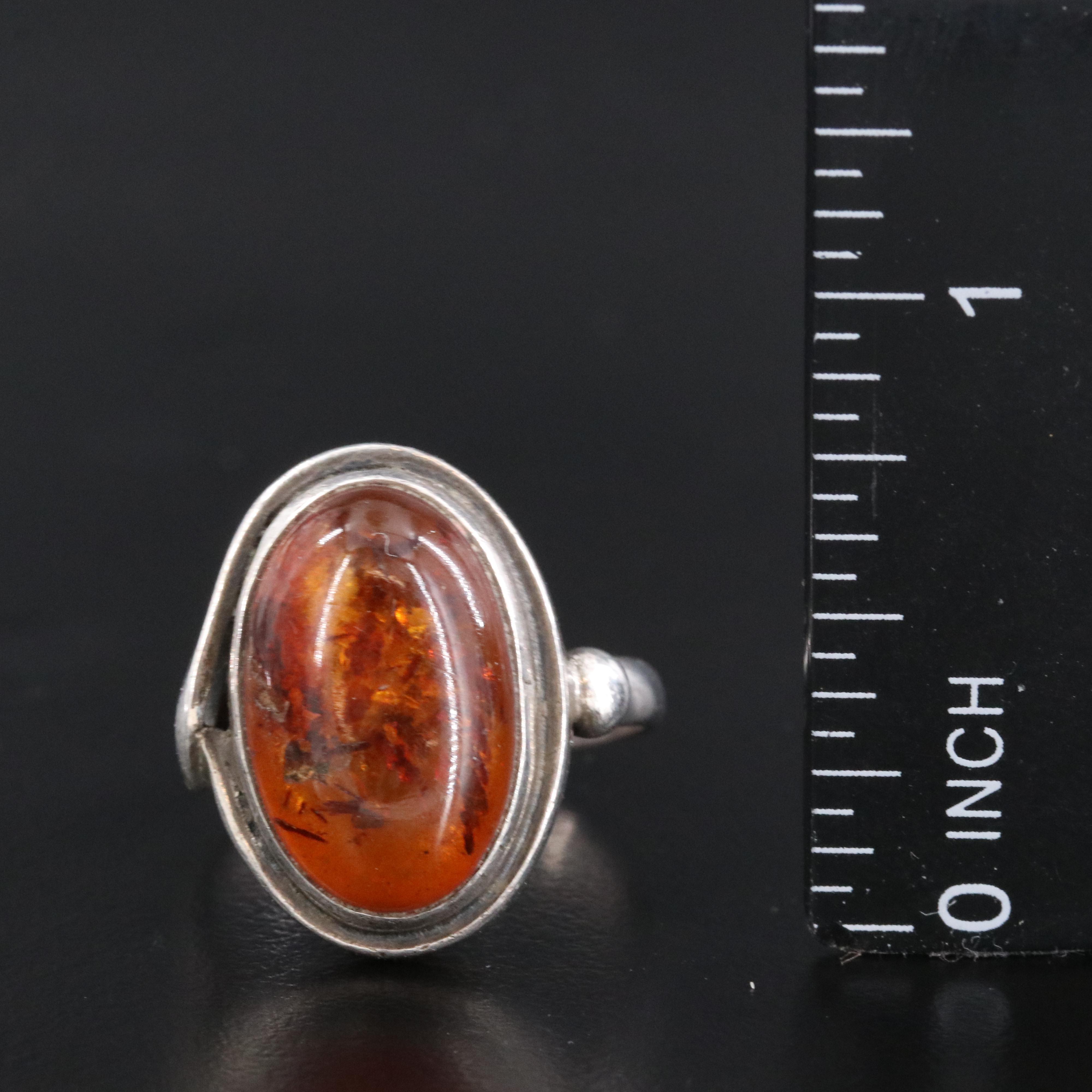 Sterling Amber Ring