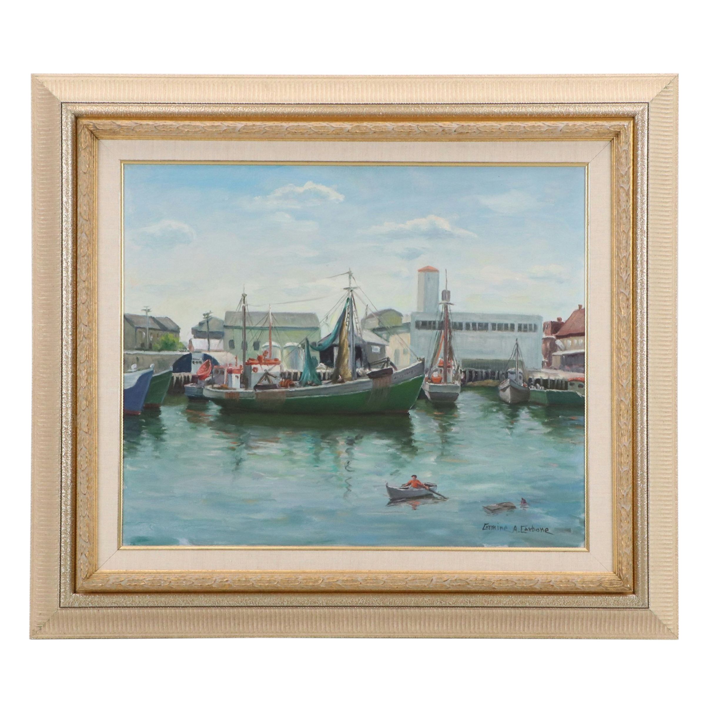 Carmine A. Carbone Harbor Scene Oil Painting