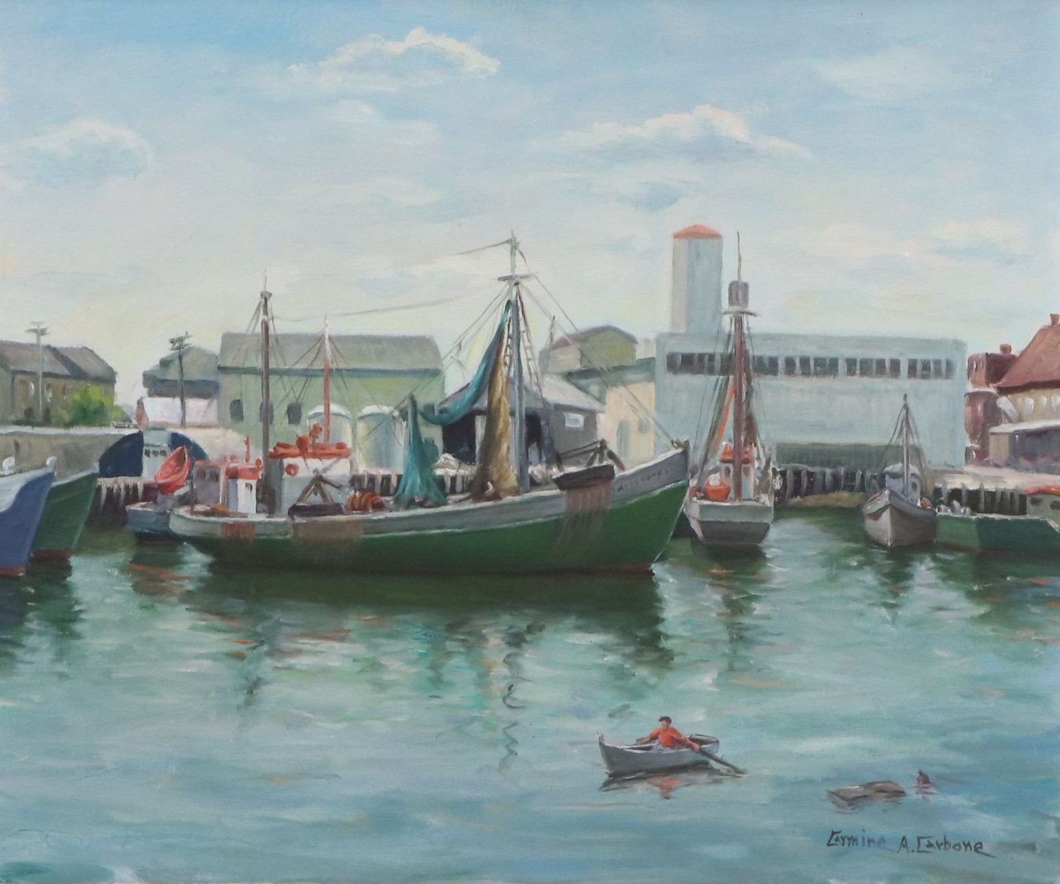 Carmine A. Carbone Harbor Scene Oil Painting