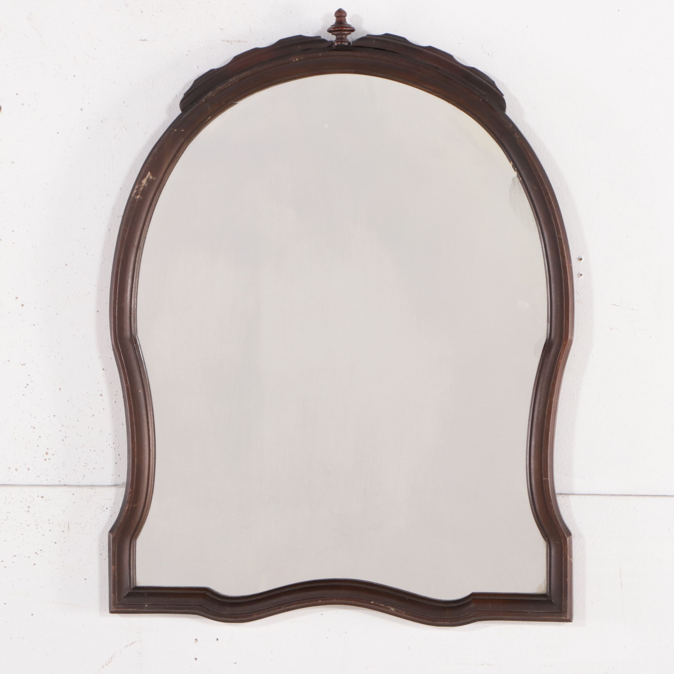 Hepplewhite Style Walnut Finish Shield Shaped Wall Mirror, Early 20th Century