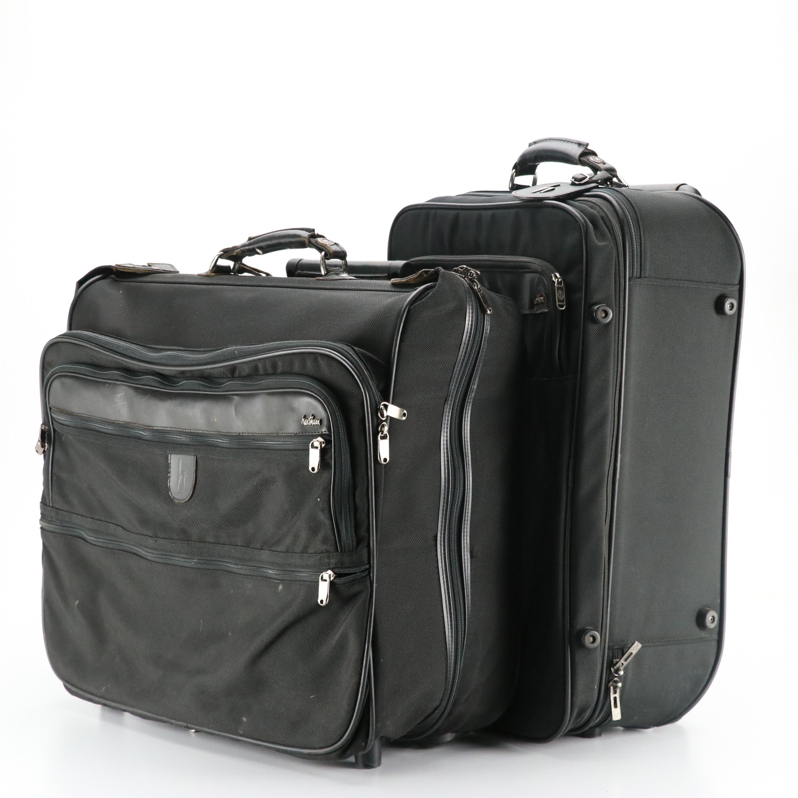Hartmann Black Nylon Carry-On Luggage and Rolling Garment Bag