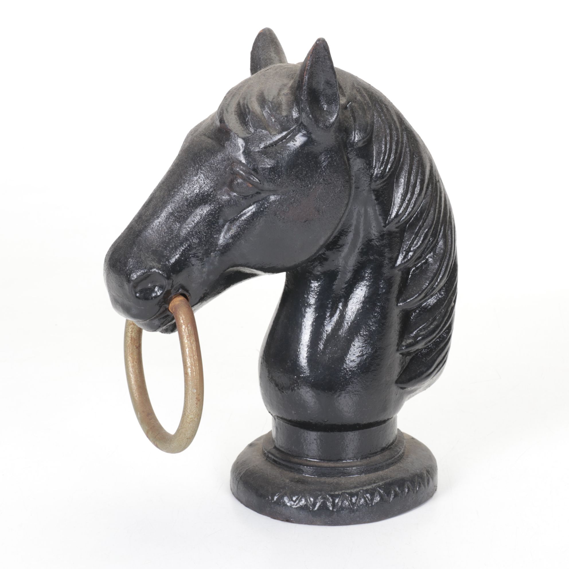 Cast Iron Horse Head Hitching Post Finial with Hitch Ring