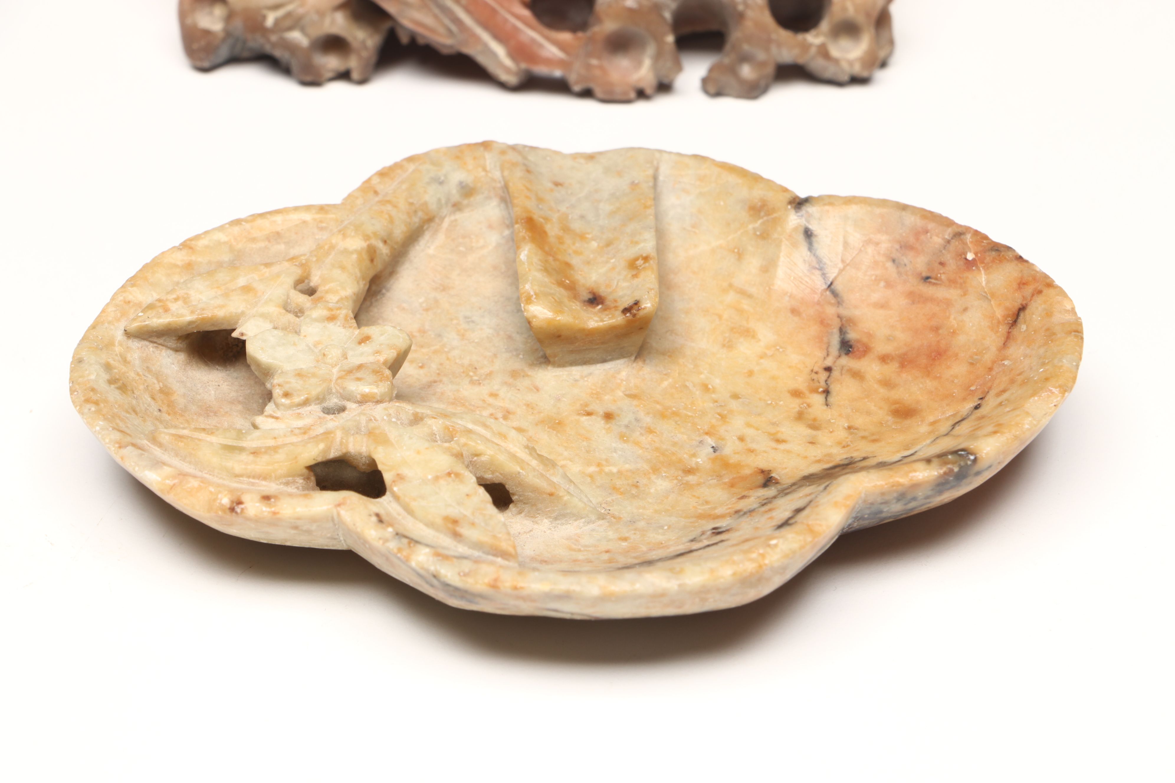 Carved Soapstone Brush Pots and Ashtray